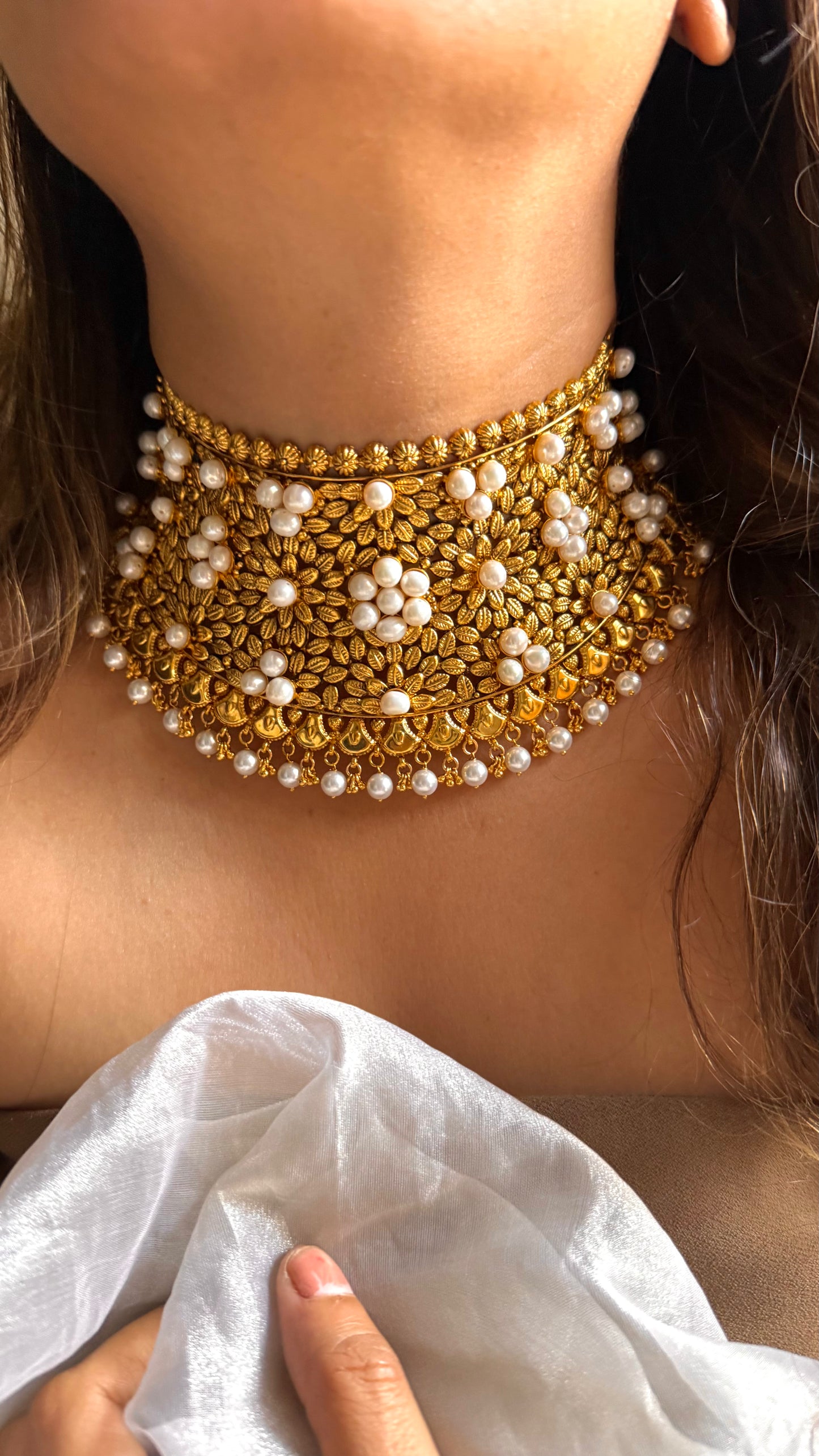 Dubai Gold inspired Floral Pearl Choker