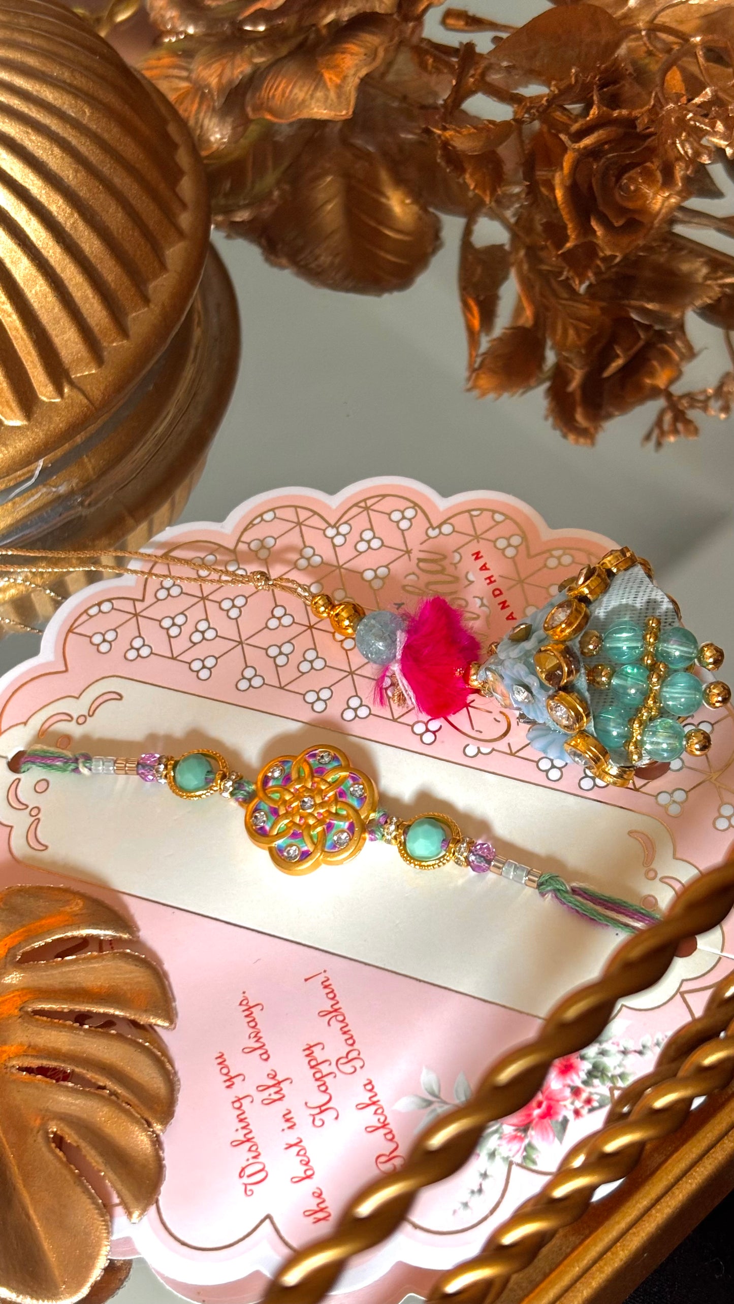 Meenakari nakashi bhaiya bhabhi rakhi ( shipping will be extra)