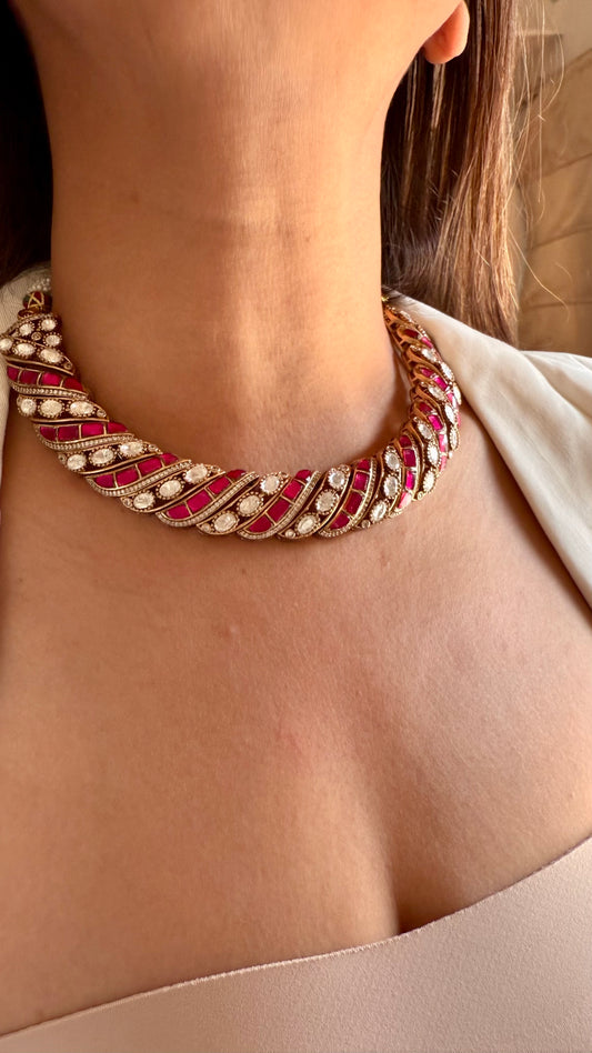 Moissanite rani pink collar necklace