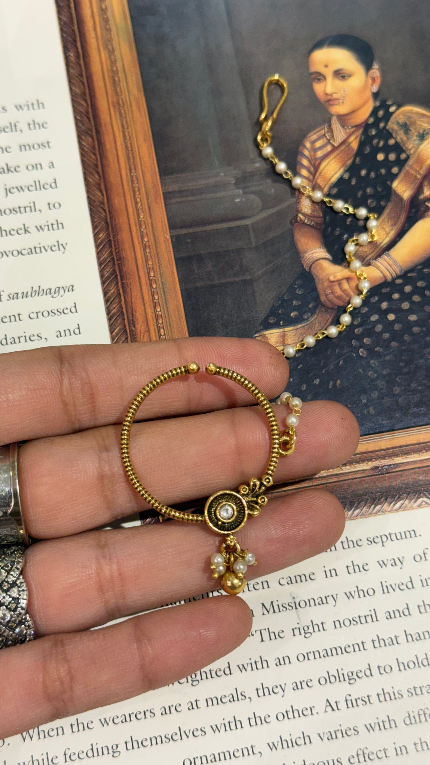 Oxidised, single polki victorian nath