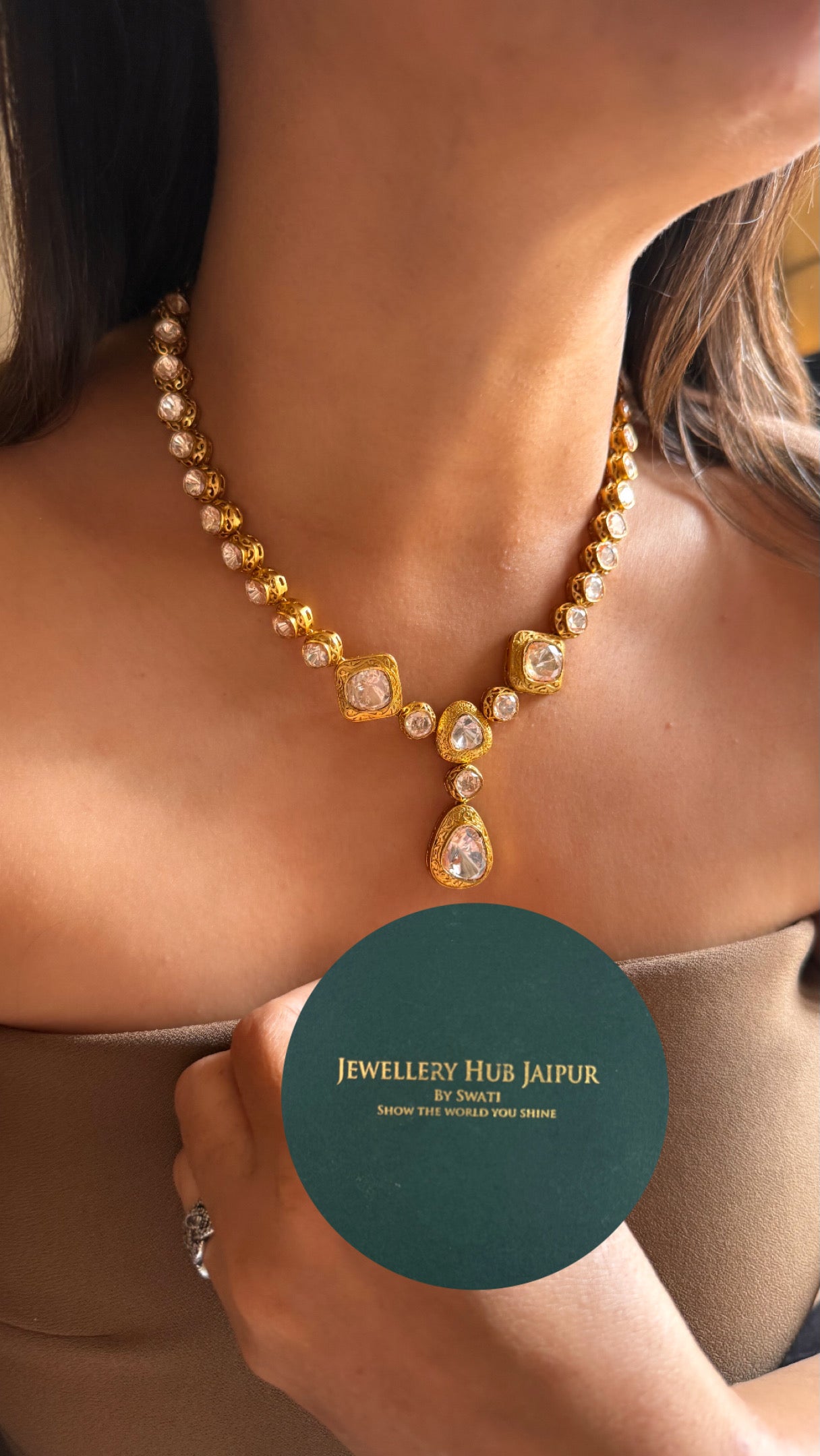 Peeli polki with gold polish collar Necklace