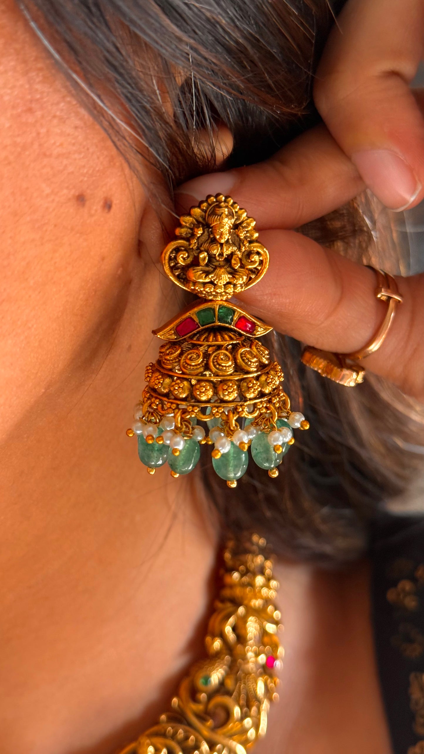 Goddess Laxmi inspired paachi kundan temple necklace with mint drops