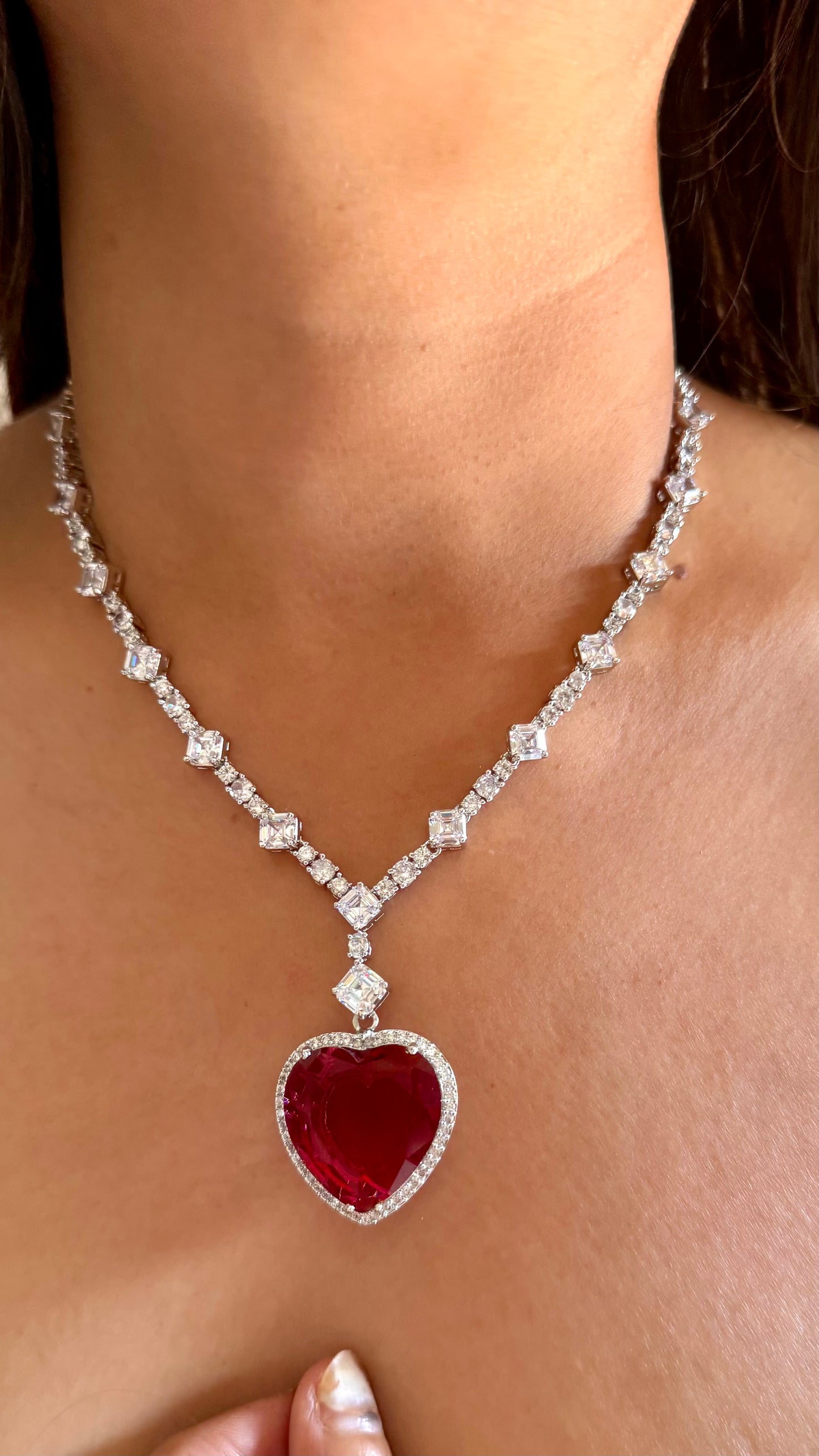 Viona Ruby heart diamond necklace