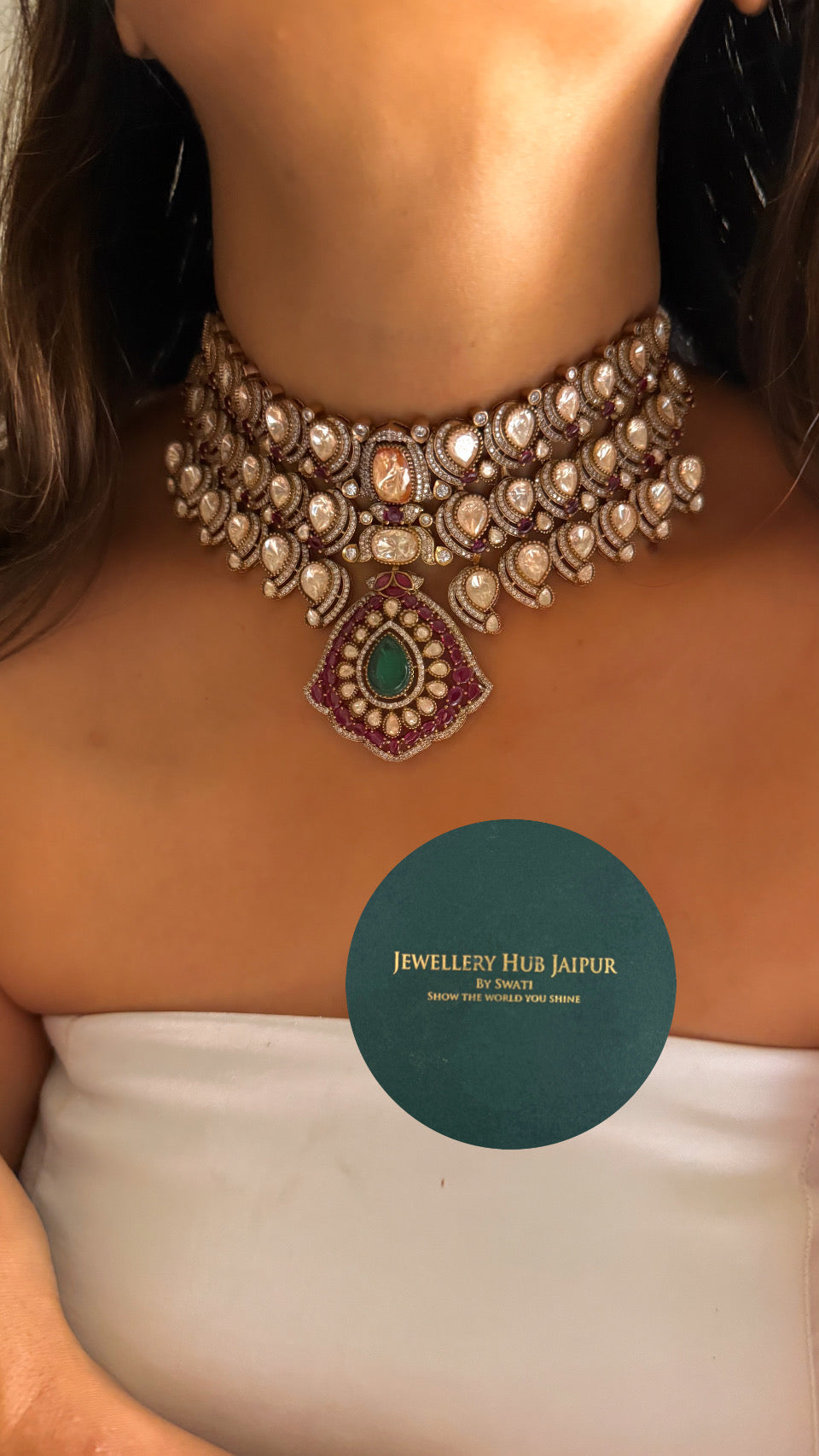 Real moissanite emerald & ruby choker