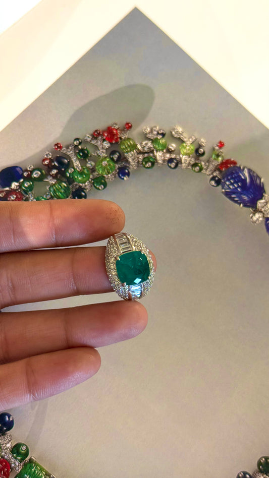 Emerald  CZ diamond cocktail ring