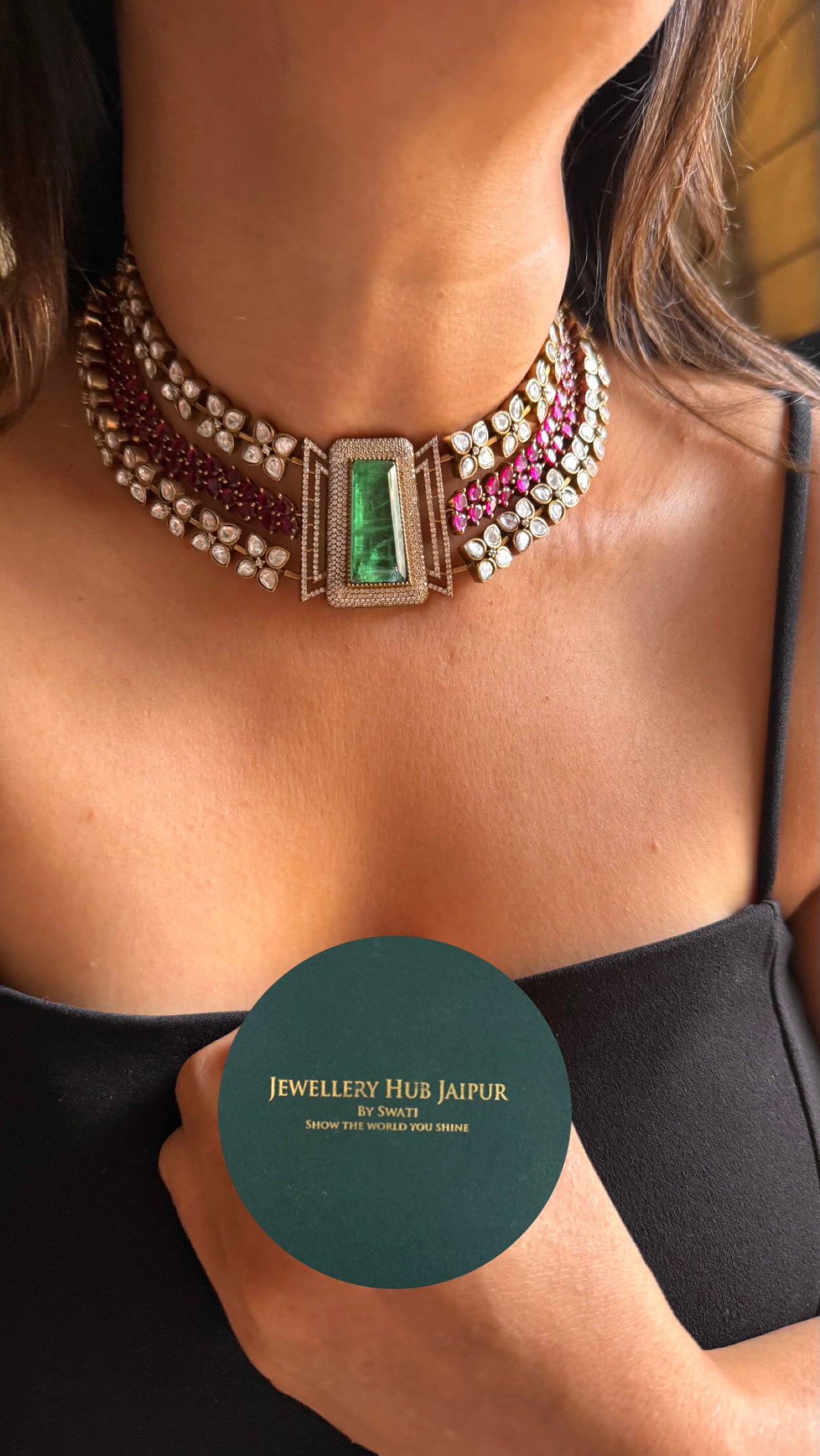 Mint doublet & rani pink takkar work designer Necklace