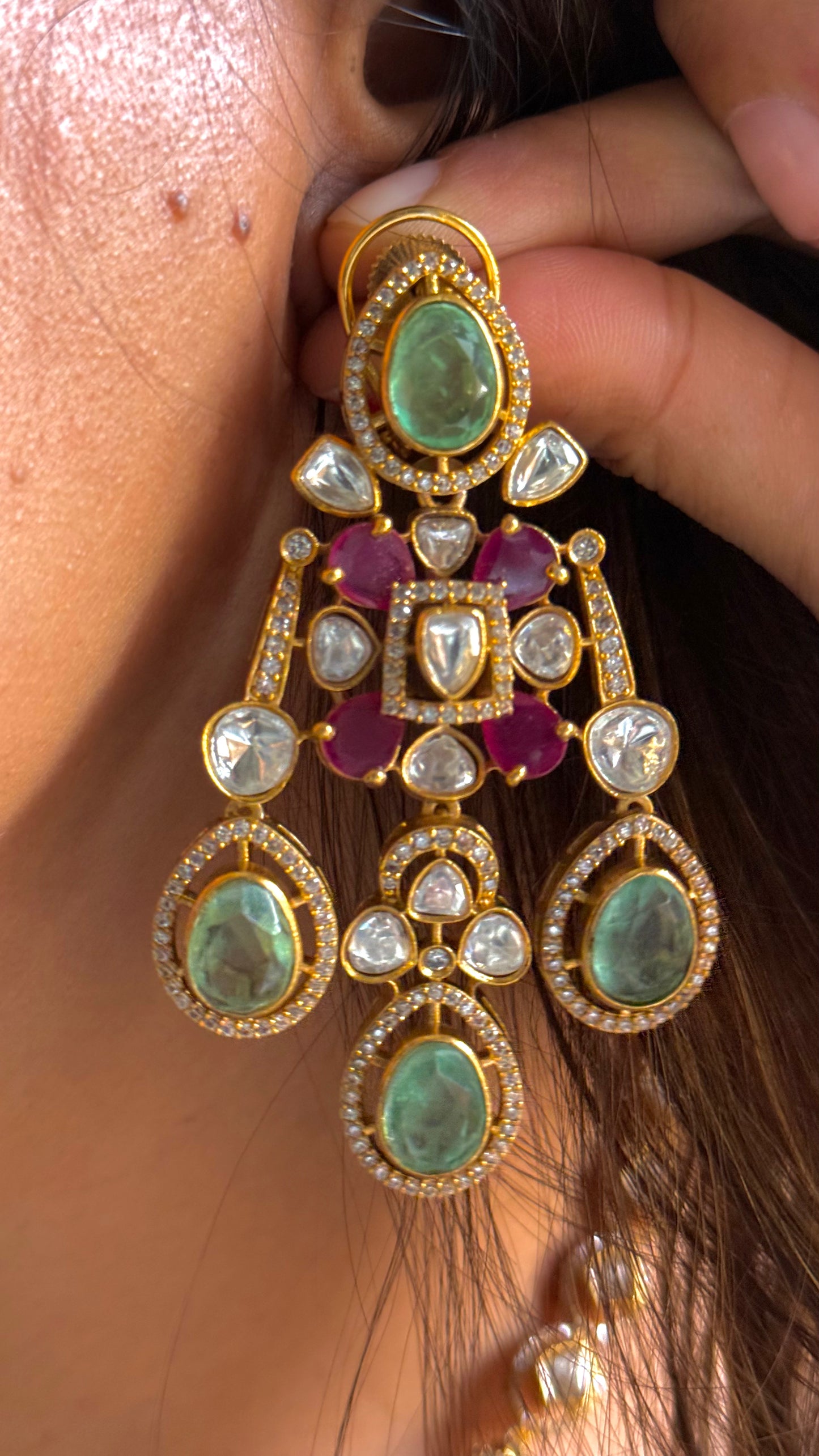 Mint doublet and ruby designer fall pattern necklace set