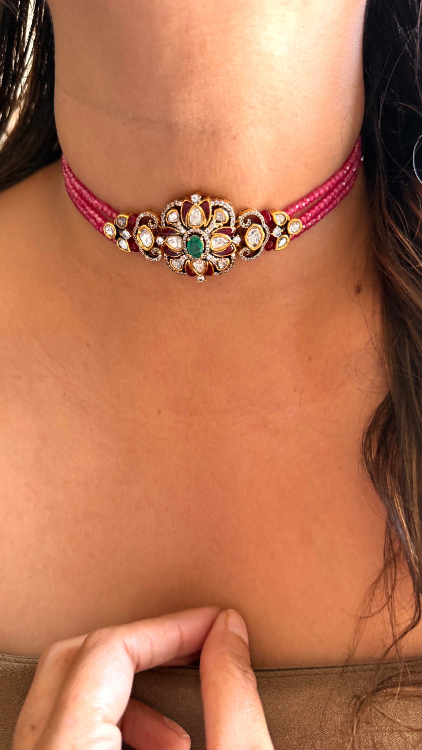 Mint & Ruby minimalist moissanite choker