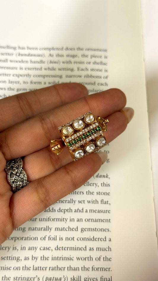 Emerald moissanite peacock design adjustable ring