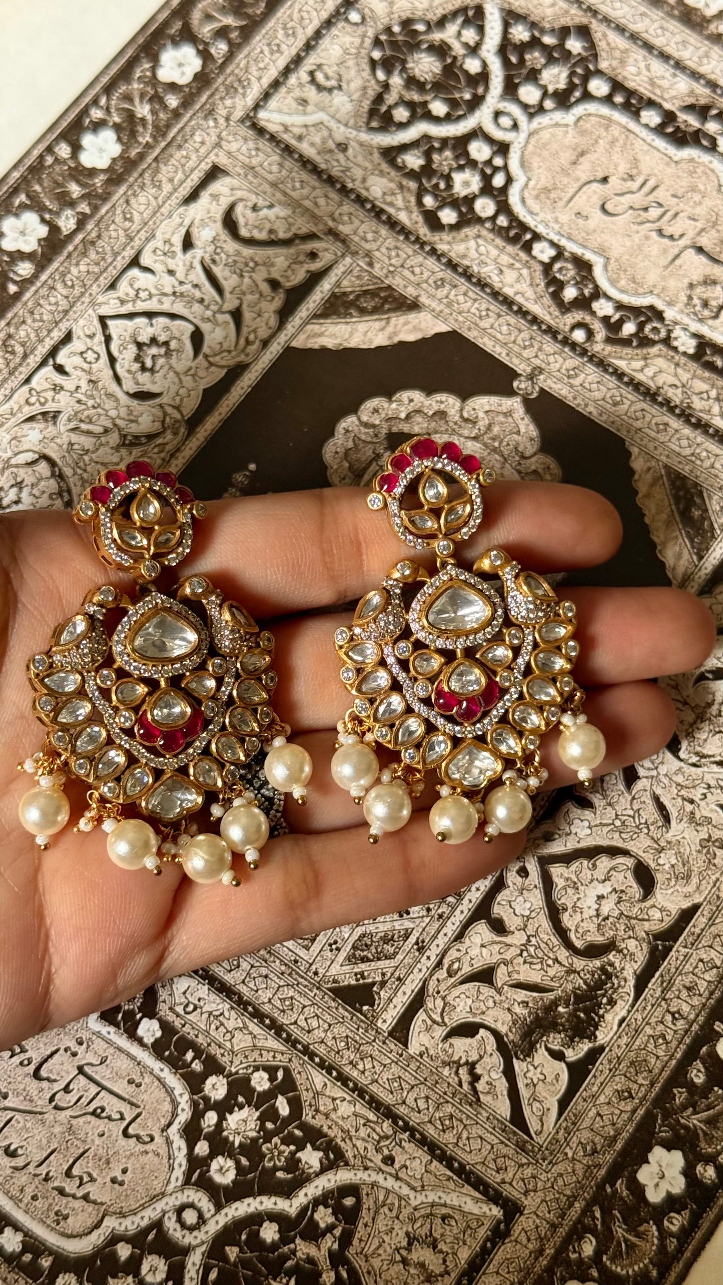 Ruby katdana moissanite with pearl drop earrings
