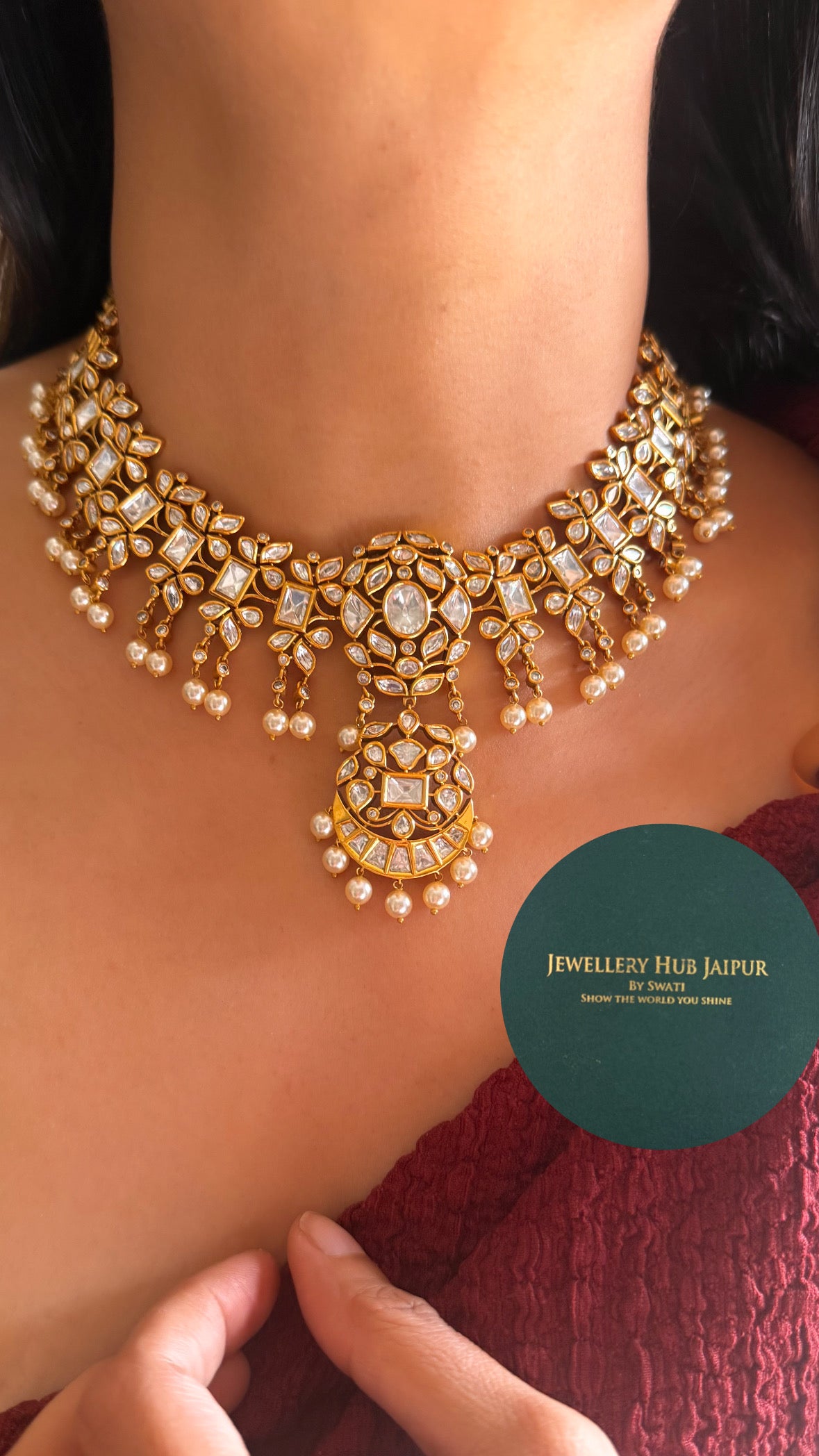 Moissanite polki heritage necklace