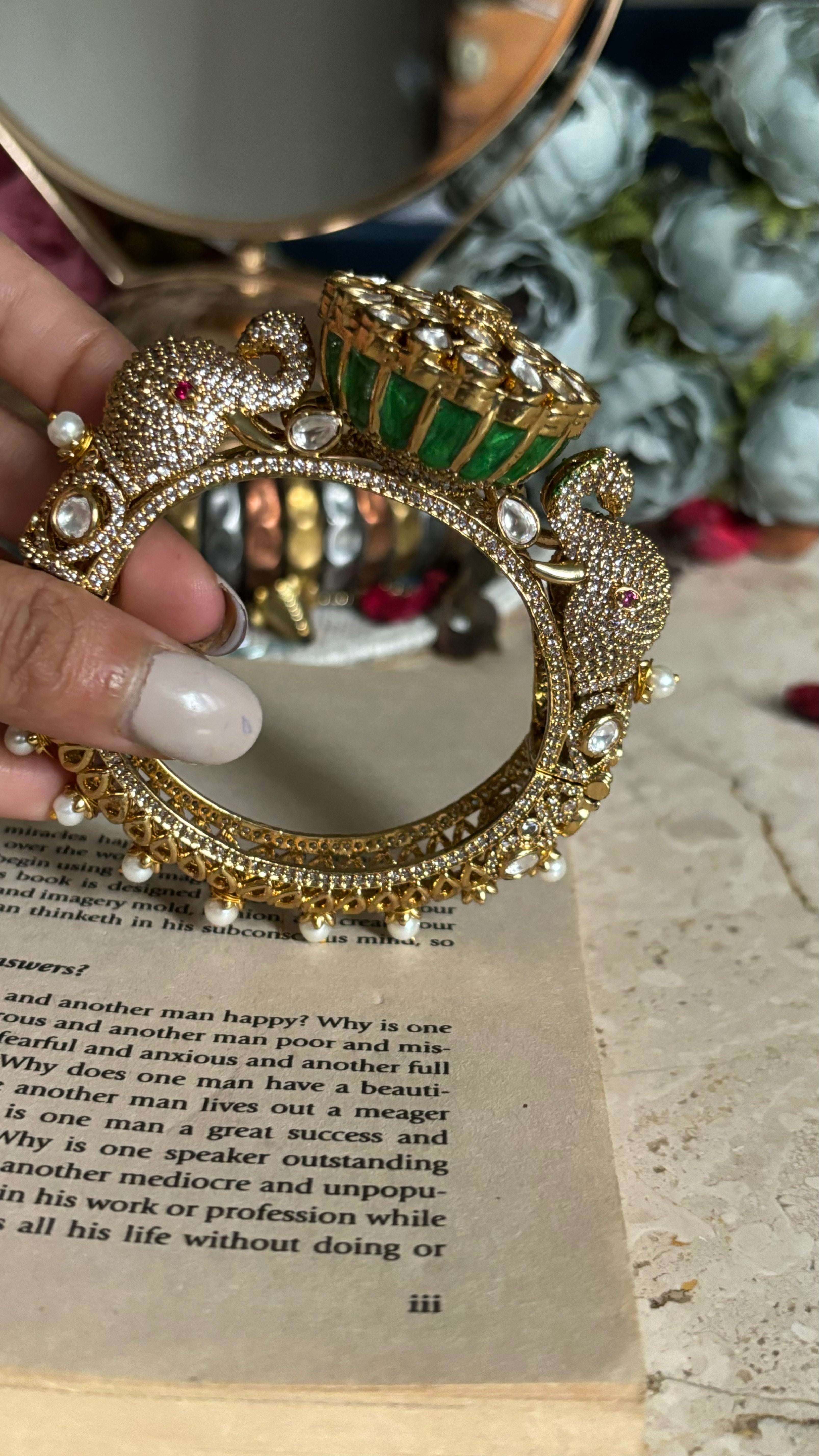 Gajanand bangles with emerald meena