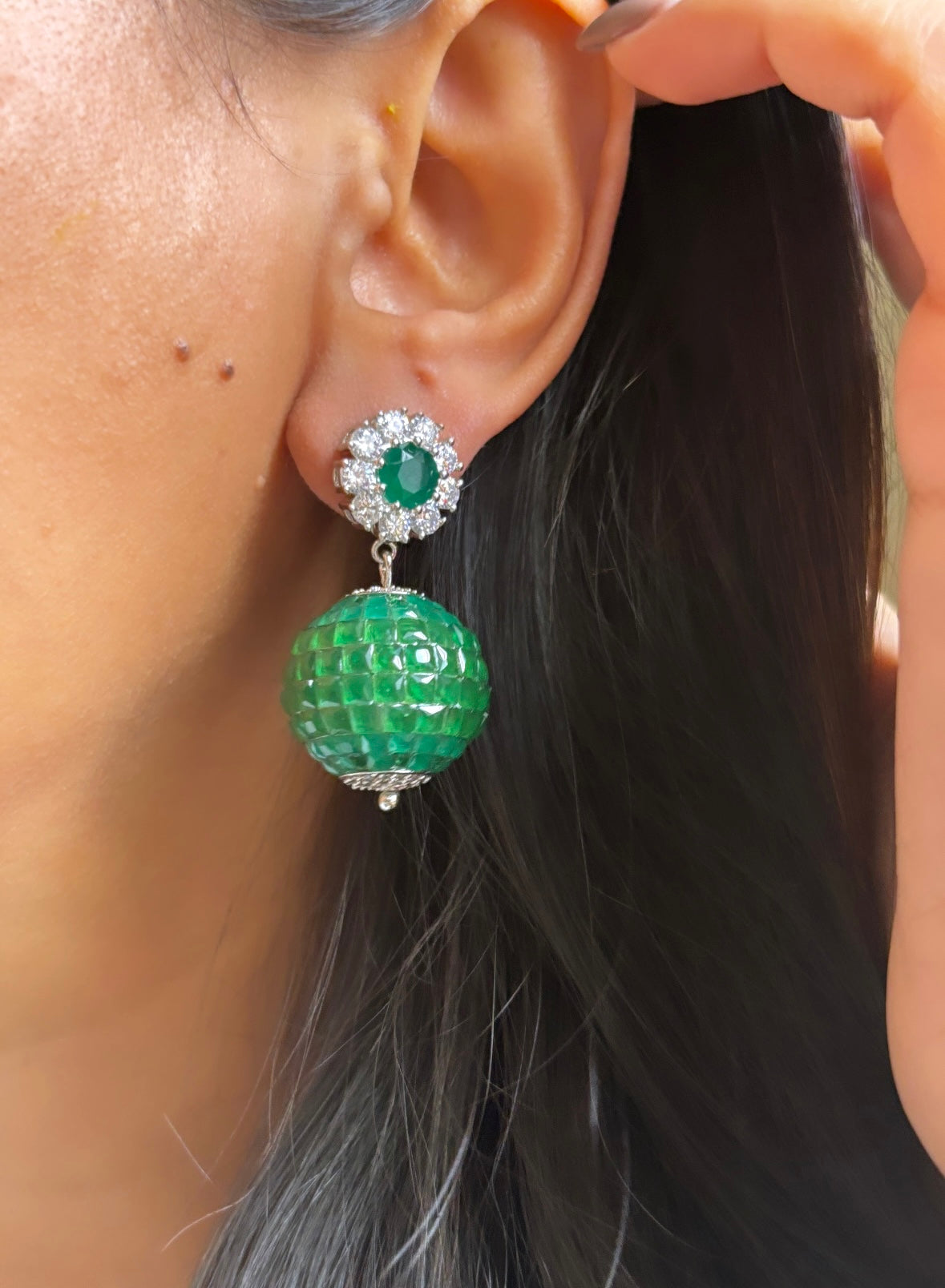EmeraldCZ bomb earrings