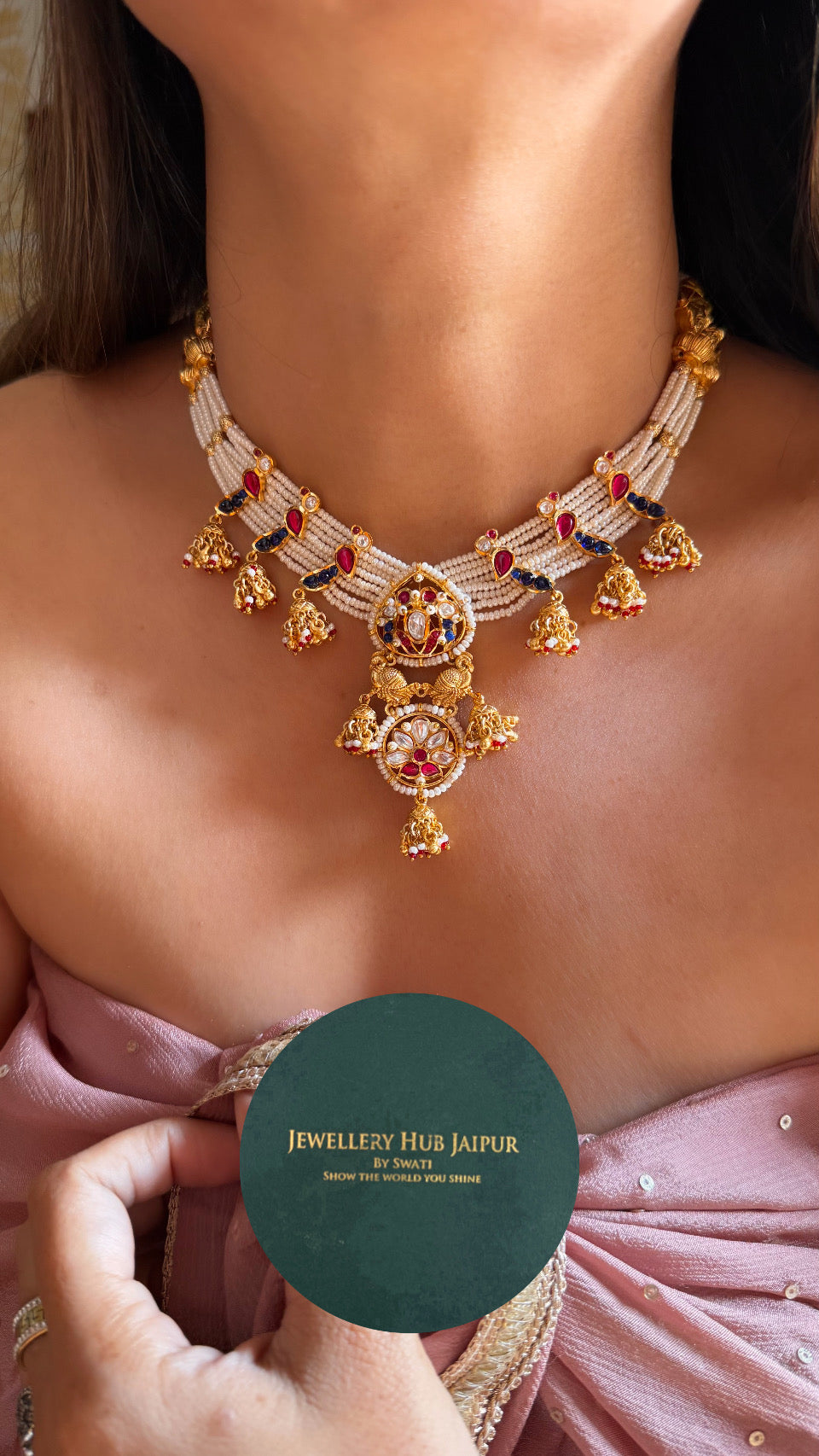 Real Moissanite Rajwada peacock Sapphire & ruby necklace