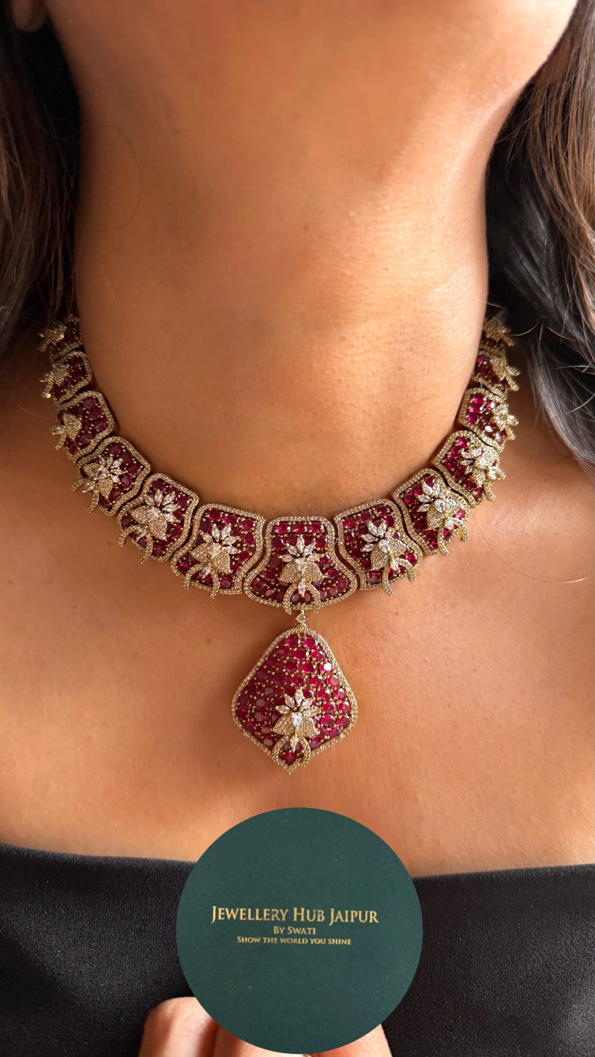 Rani pink doublets with cz diamond Necklace