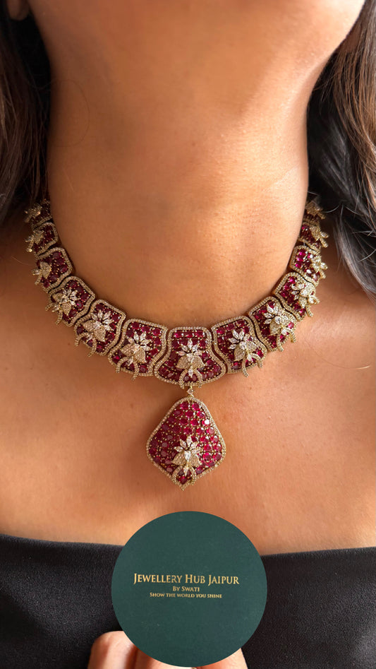 Rani pink doublets with cz diamond Necklace