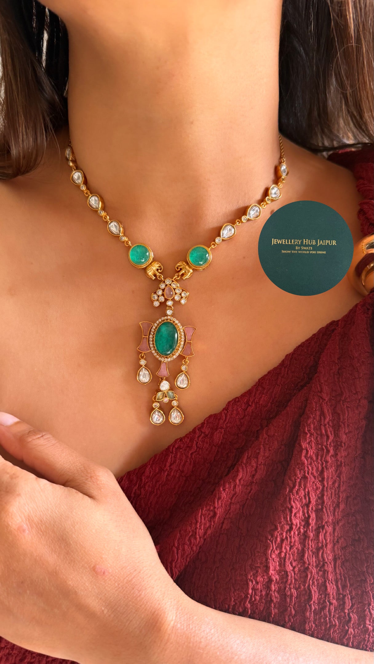 Emerald & ruby minimal pendant set