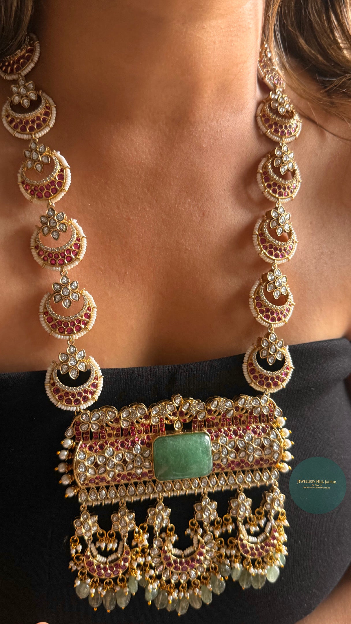 Mint doublet & ruby katdana chaand designer raani haar