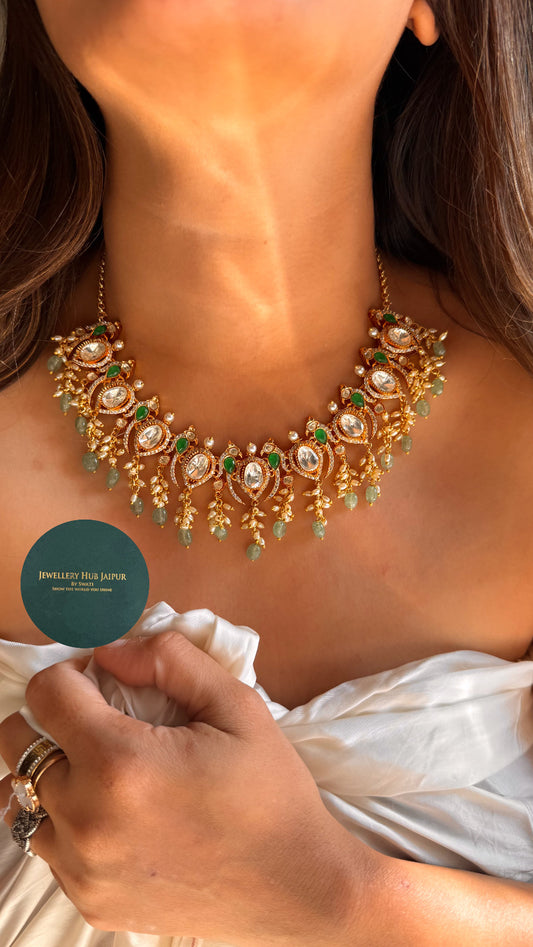 Real moissanite panna peacock inspired necklace with strawberry drops