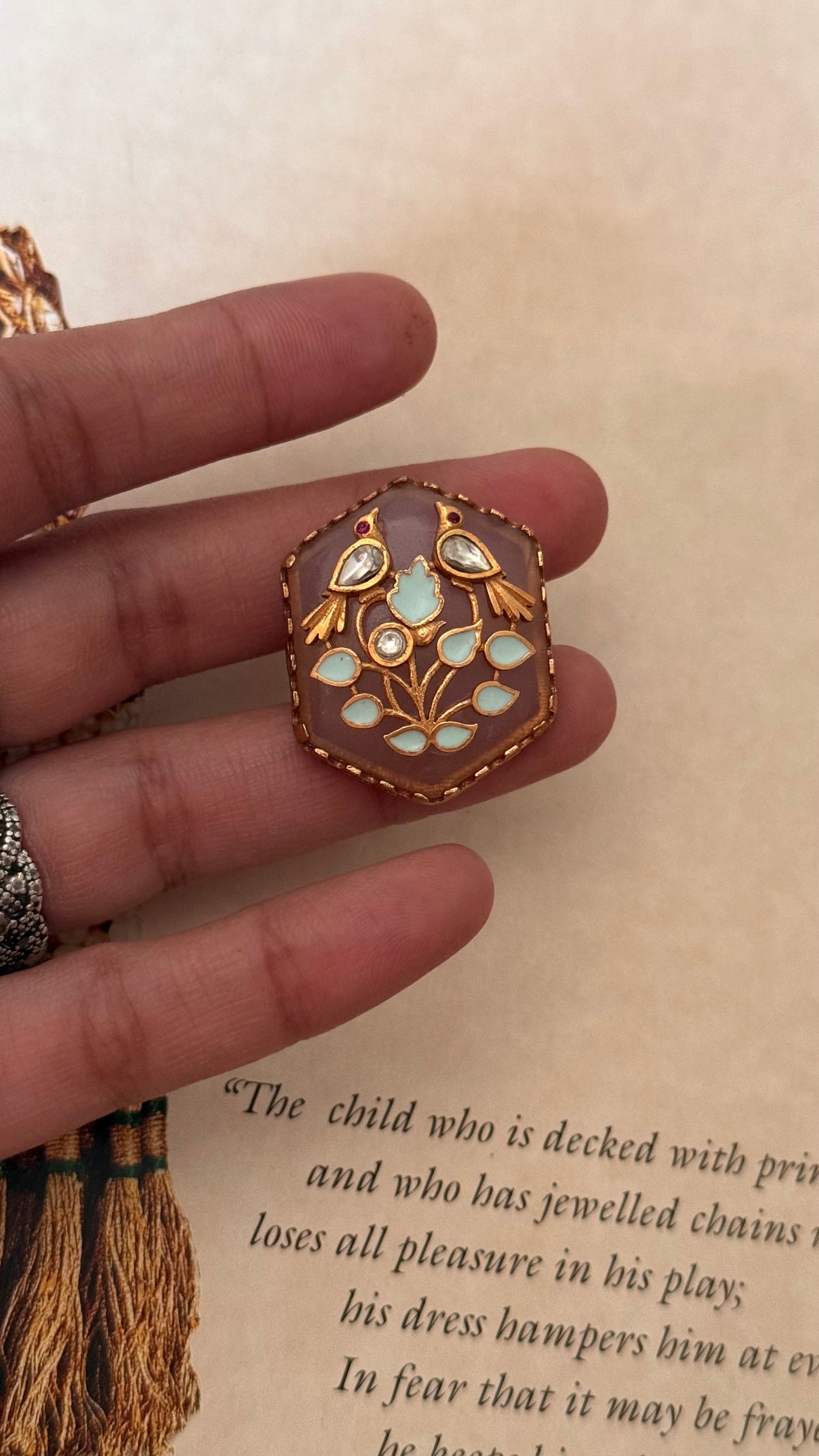 Amrapali inspired Real stones peacock inlay adjustable ring