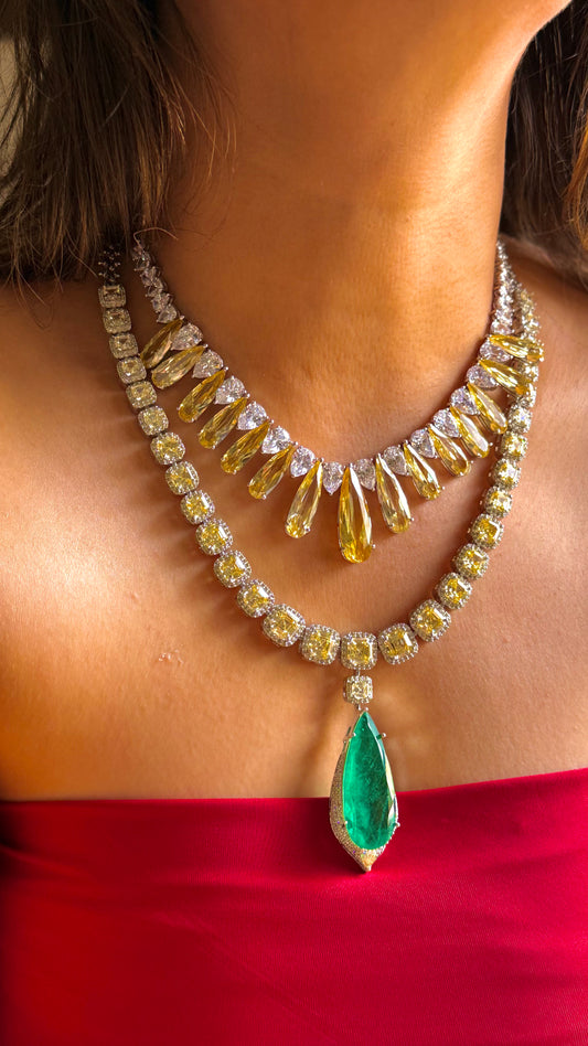 Topaz diamond with emerald drop combo
