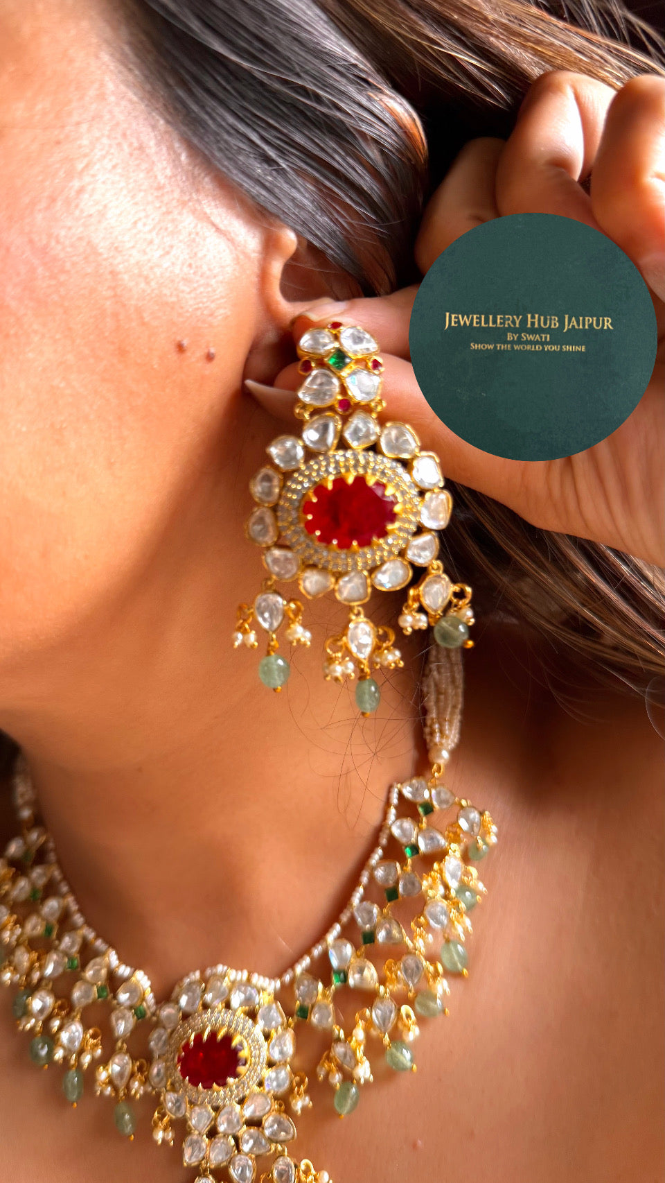 Real Moissanite Ruby doublet & emerald moissanite collar set