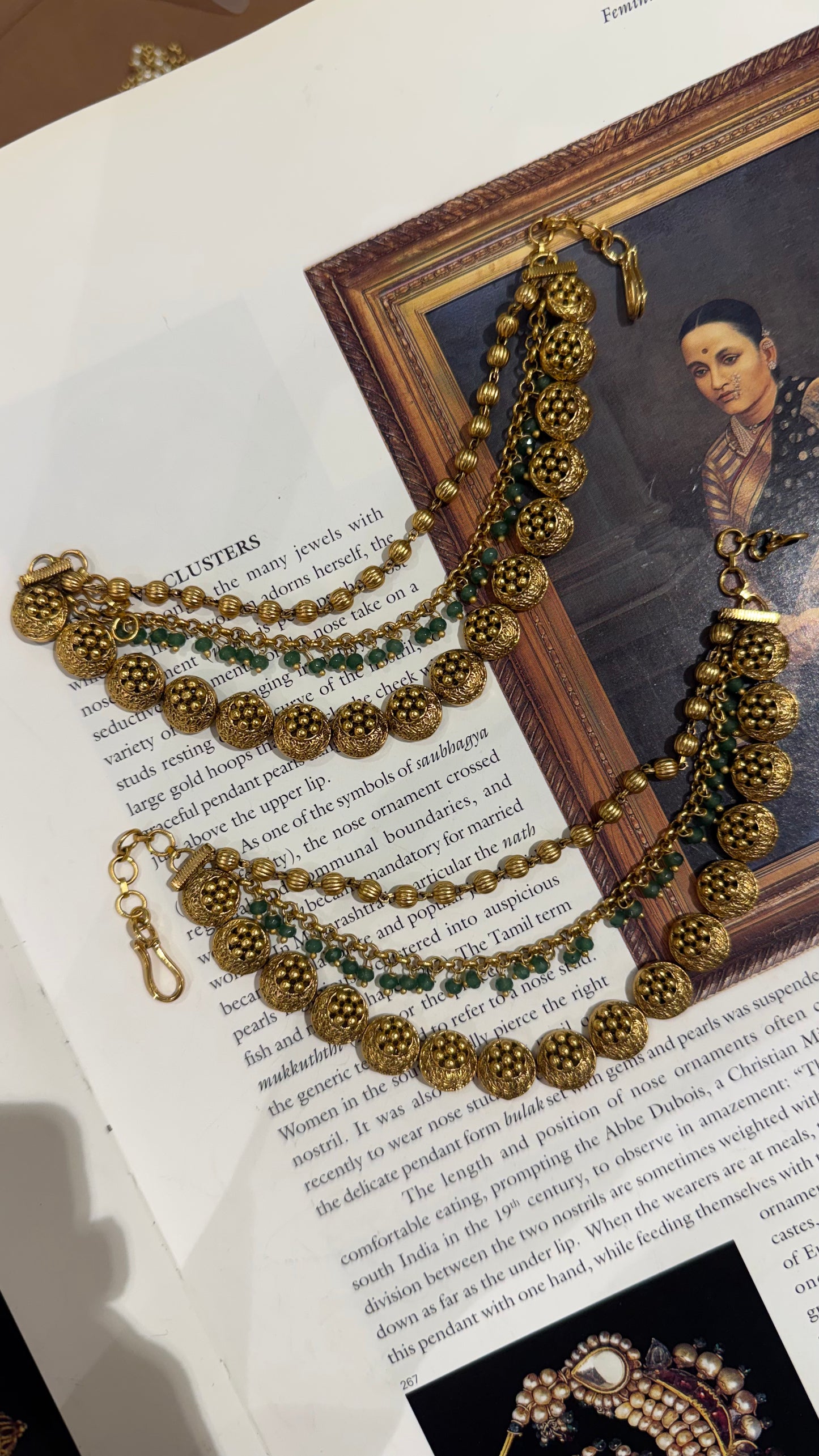 Mint Floral Rajawada Nakshi Triple Layer Earchain