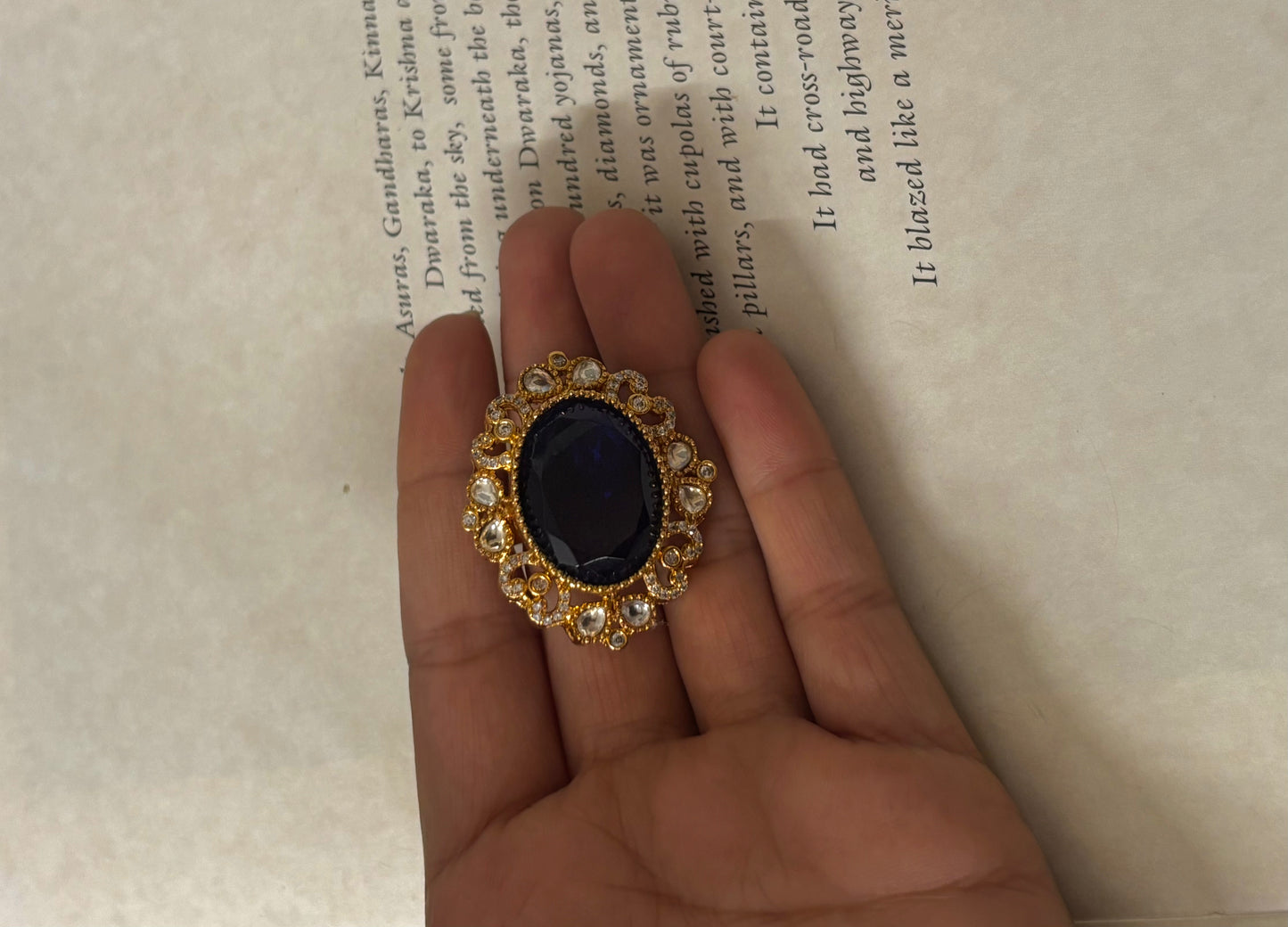 Tanzanite doublet gold adjustable ring