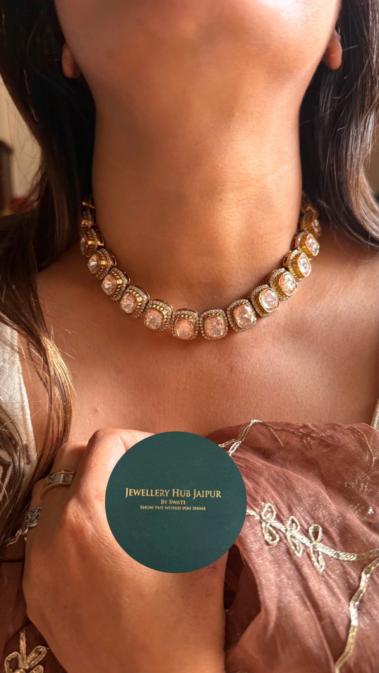 Uncut peeli polki single line necklace