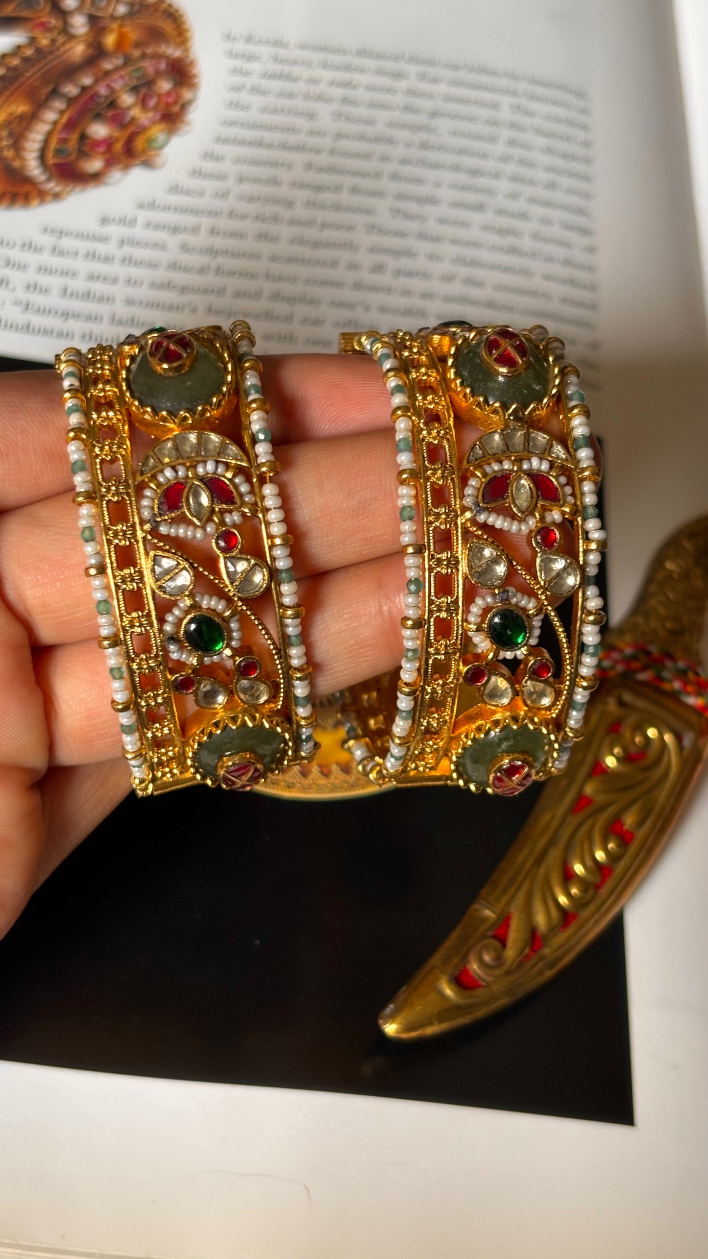 Designer mint inlay Handmade Paachi Jad openable Bangles