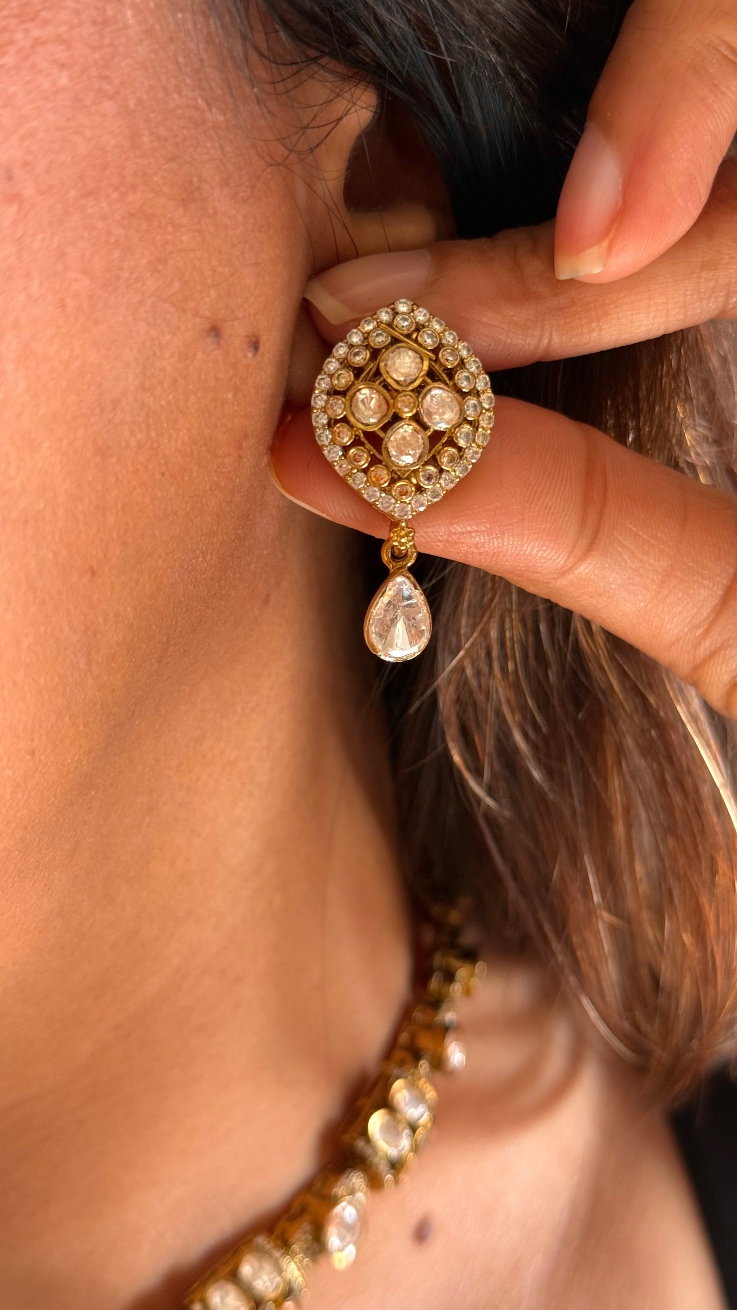 Drop  shape victorian peeli polki set