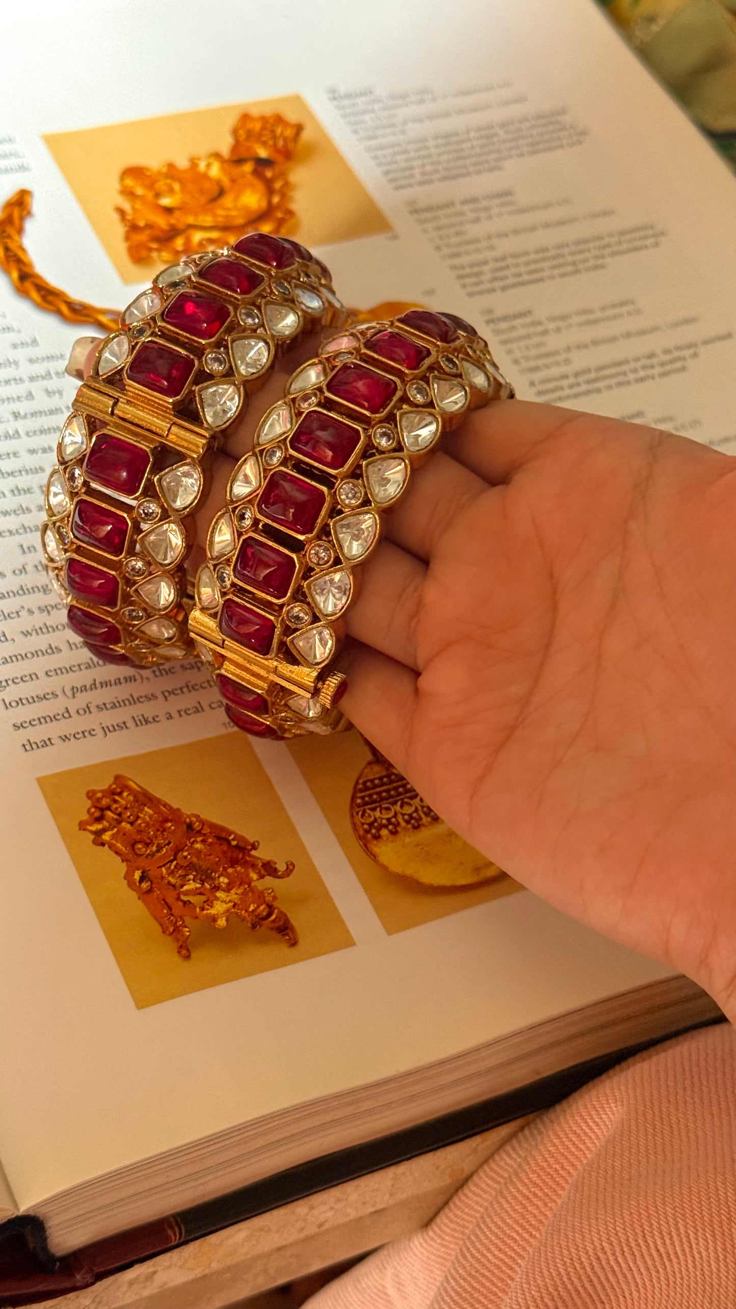 Rani pink ruby with Moissanite polki openable Bangles