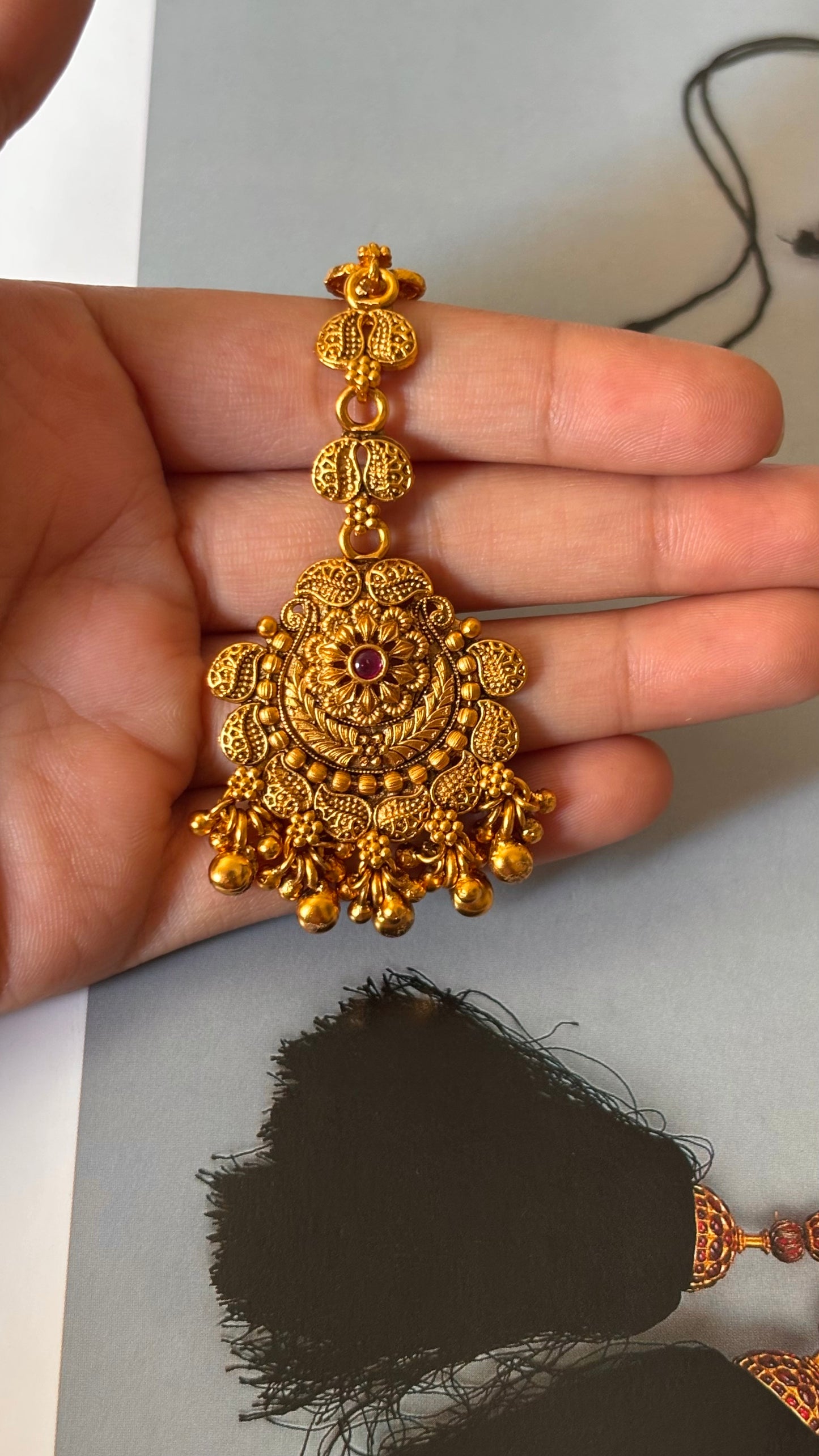 Ruby floral gold with gungroo maangtika