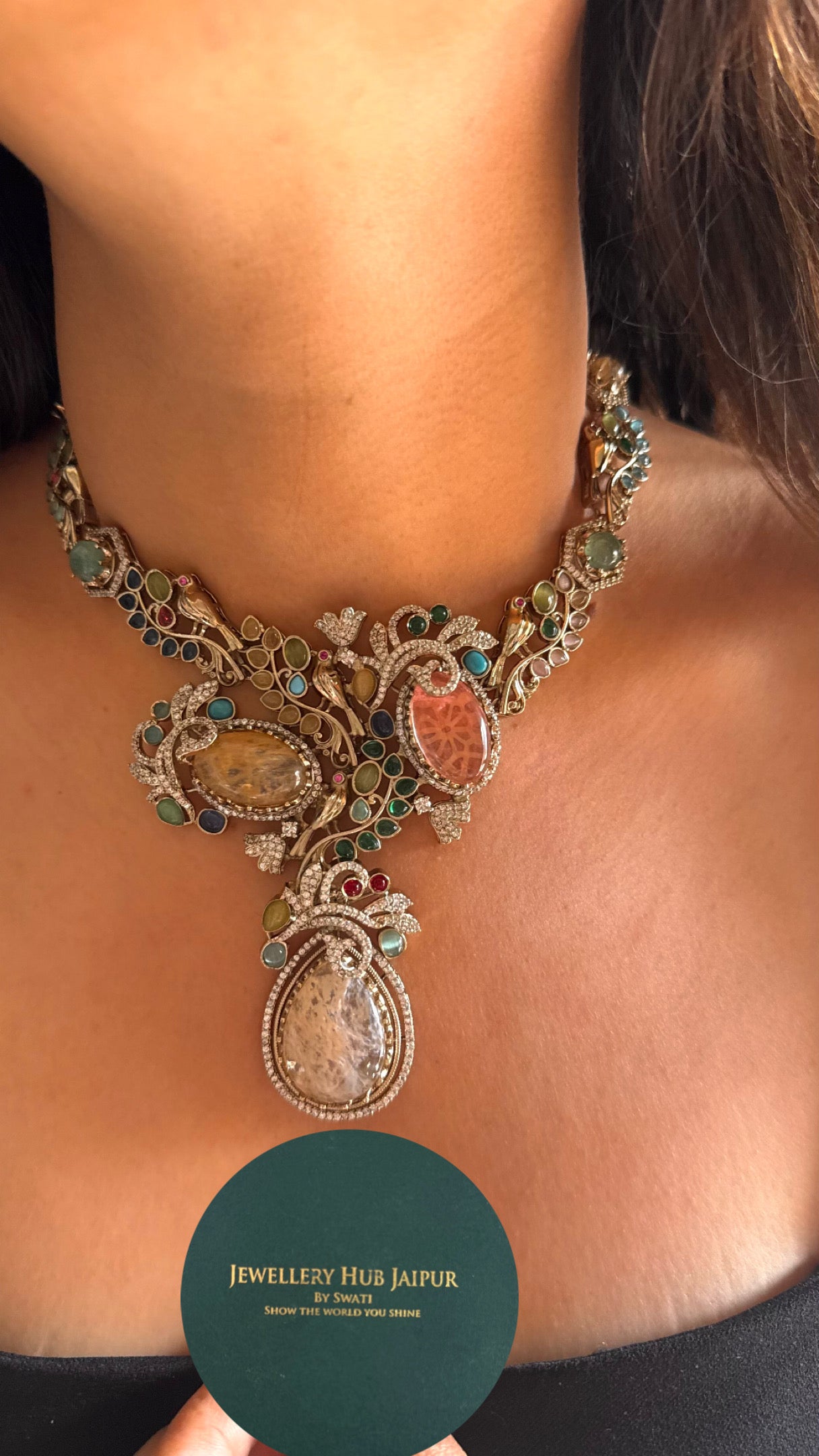 Peach stone victorian sabya inspired designer necklace