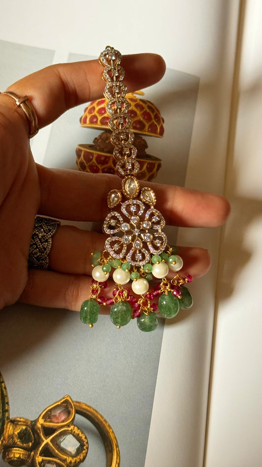 Floral victorian pearl and mint drop mangtika