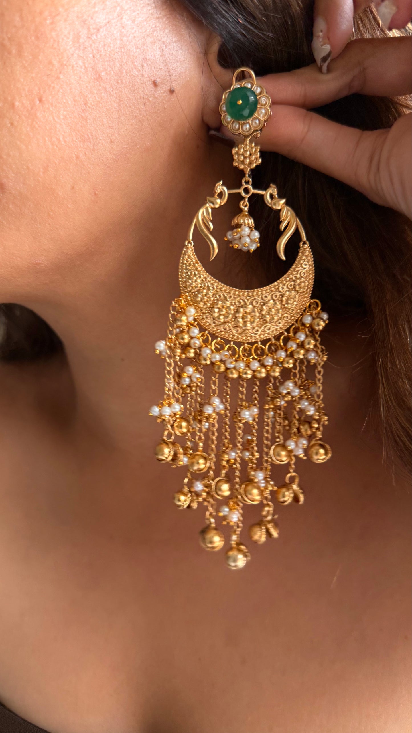 Emerald doublet peacock golden jhumka