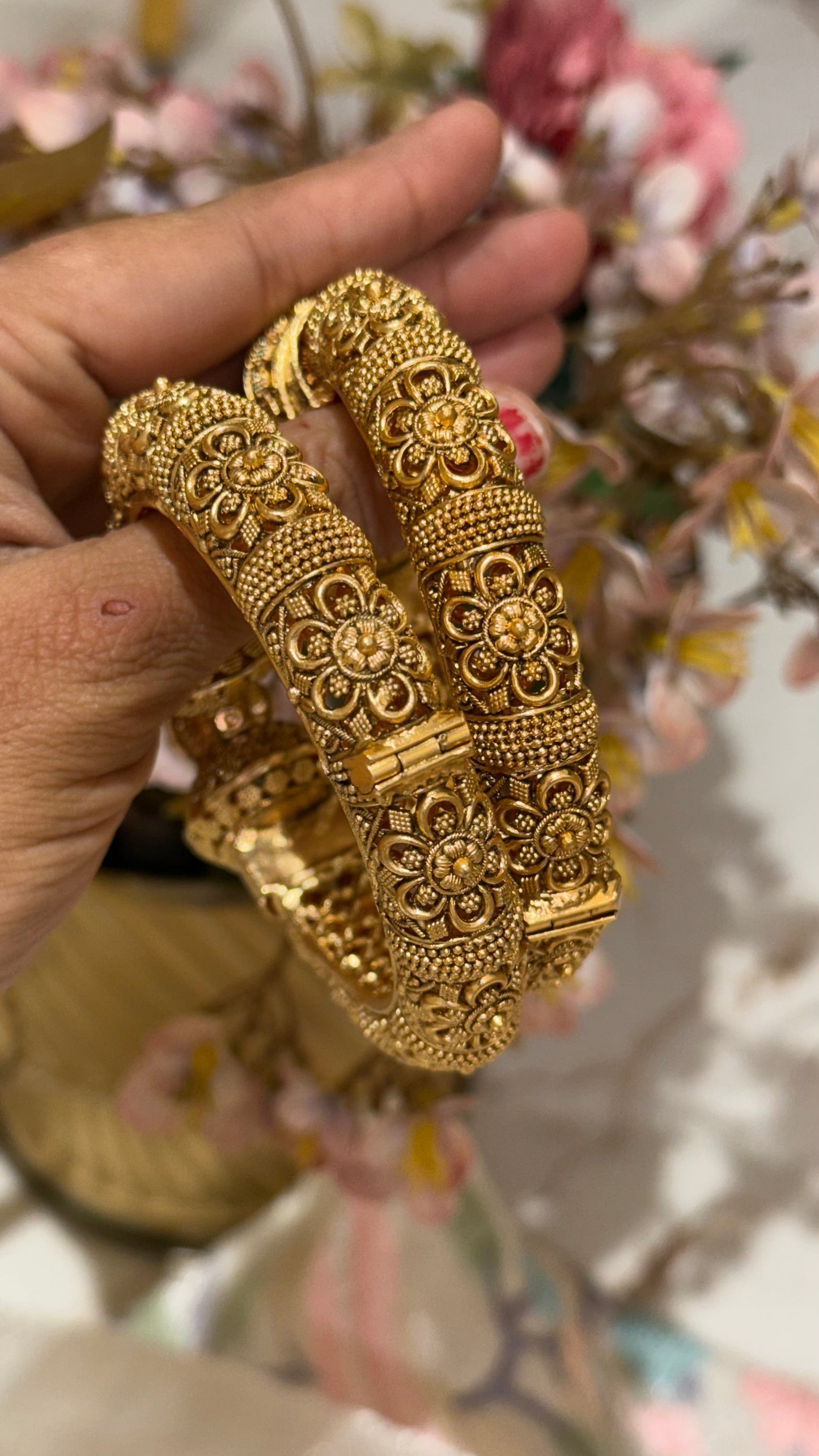 Rajwada floral jaal bangles with ruby detailing