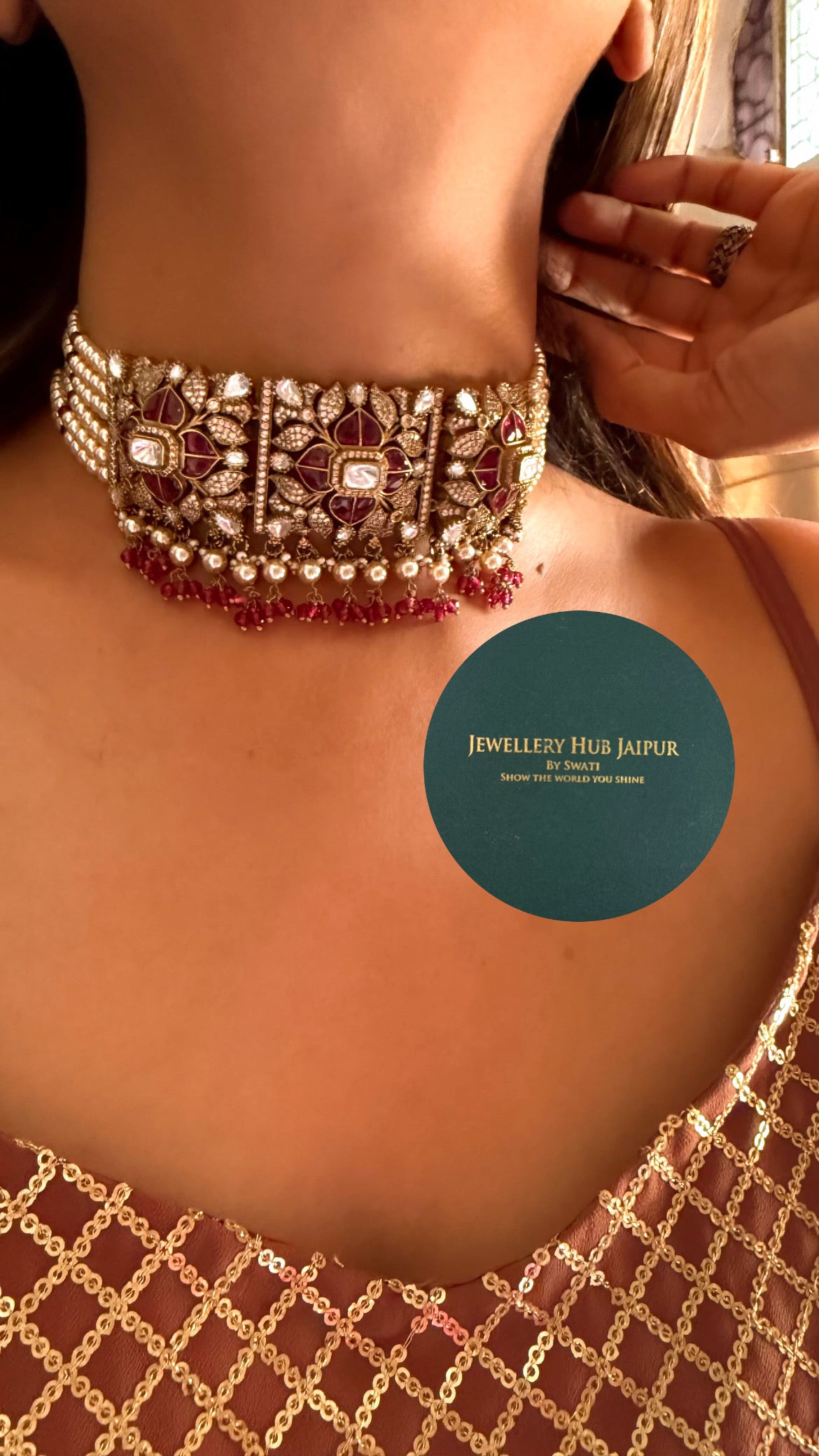 Naina ruby katdana moissanite thread choker