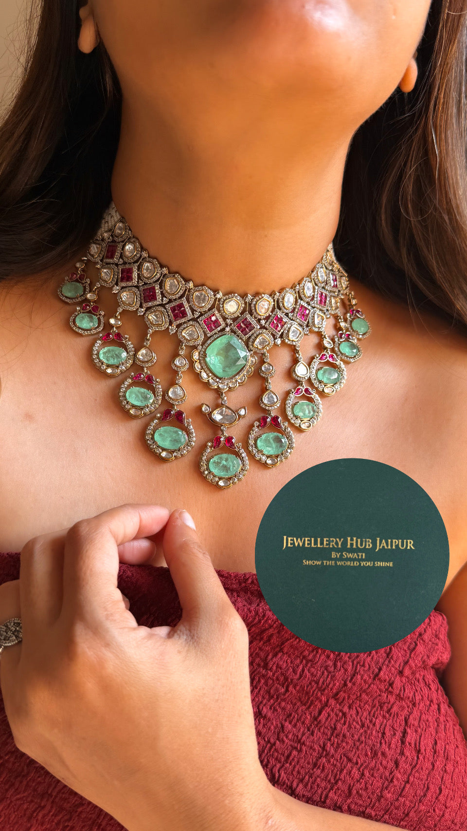 Mint & Rani pink statement, choker necklace set