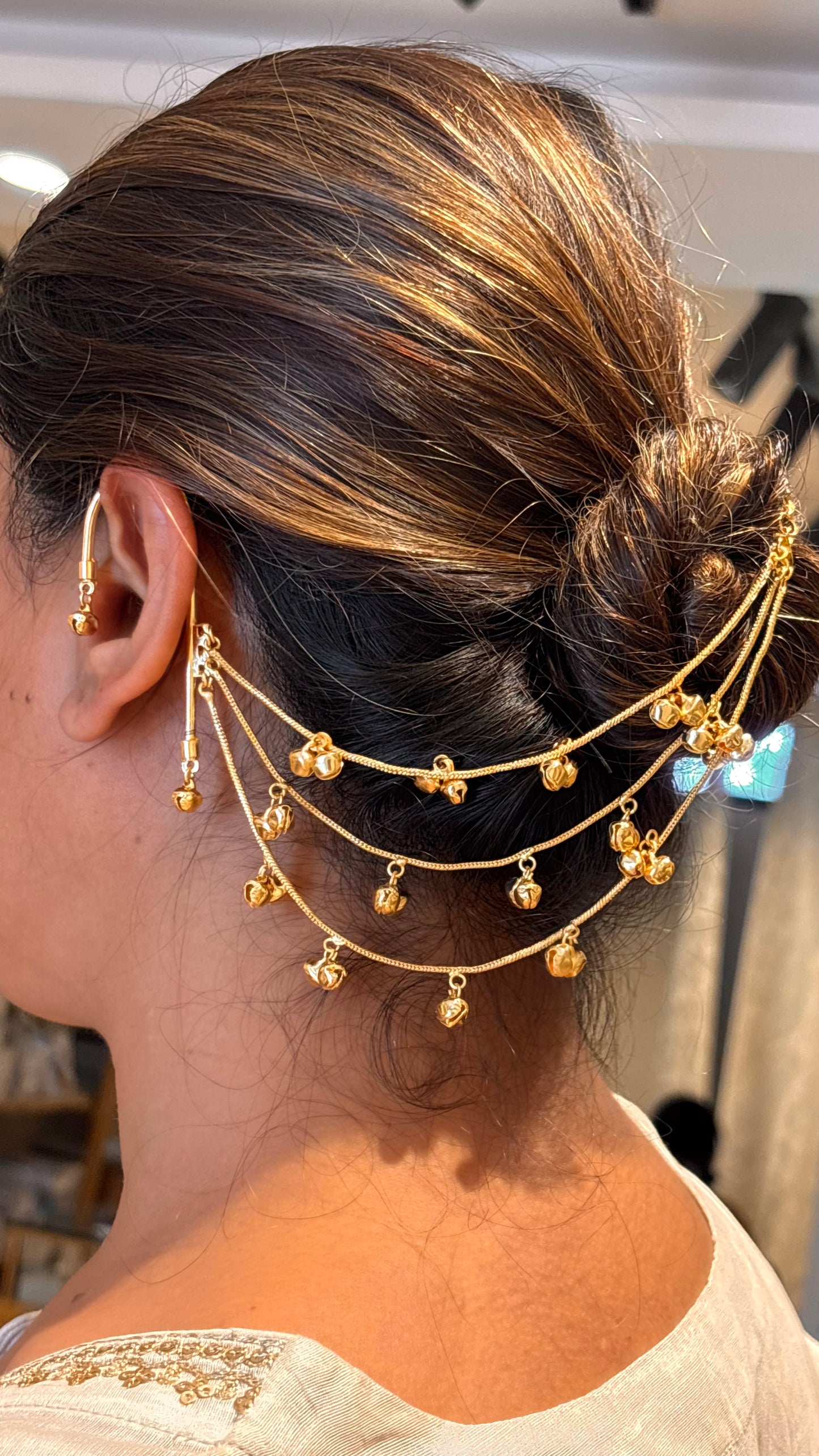 Three layerd ghungroo earchain