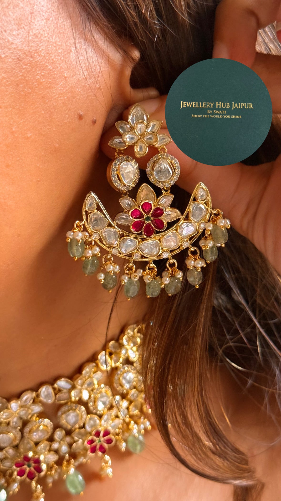 Rani pink floral real moissanite choker set