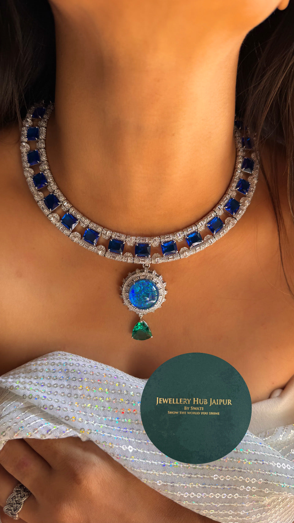 Sapphire & emerald Bvlgari inspired cocktail necklace (detachable)