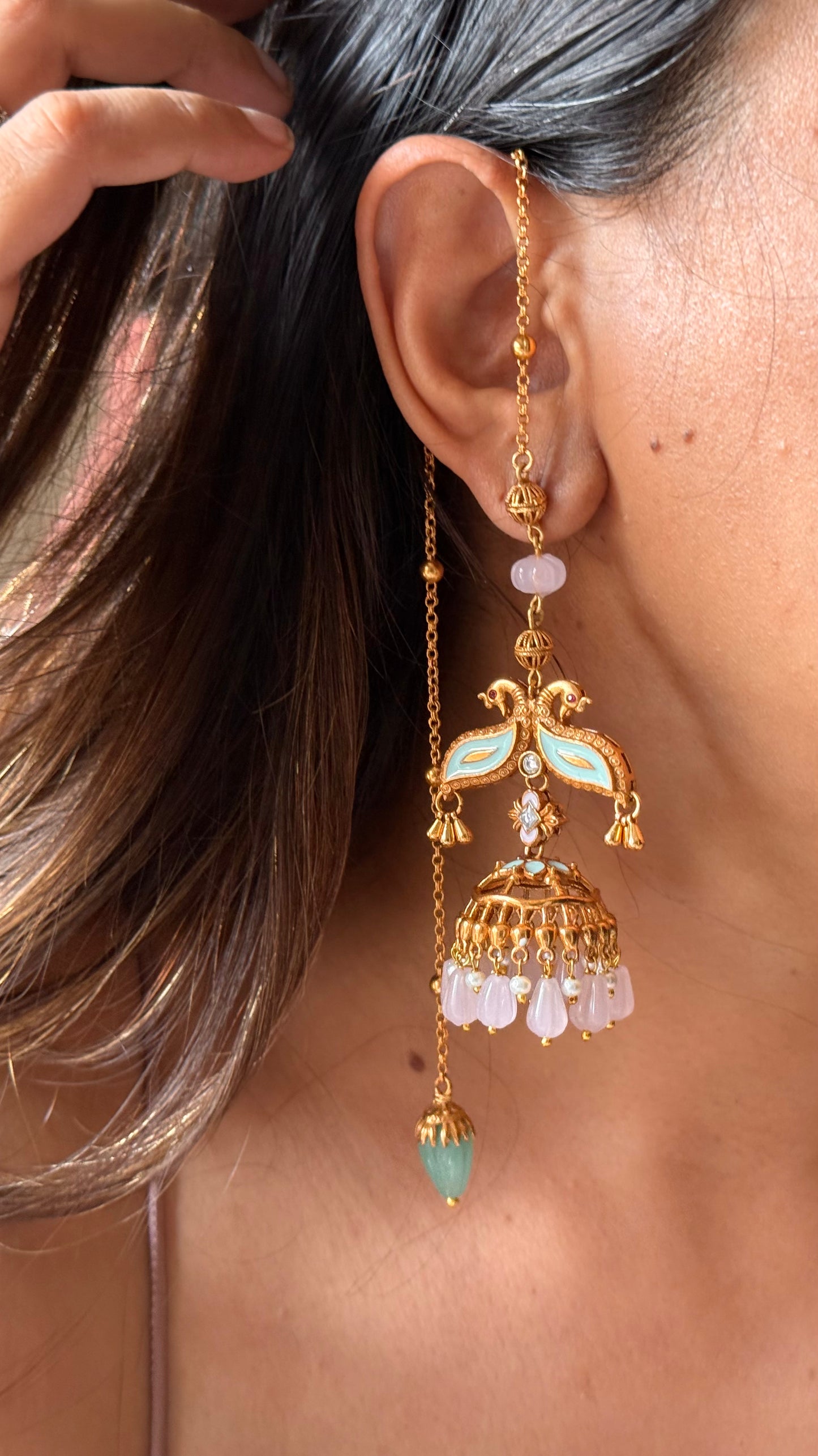 Mint Gulaabo Rajwada light weight Jhumki￼