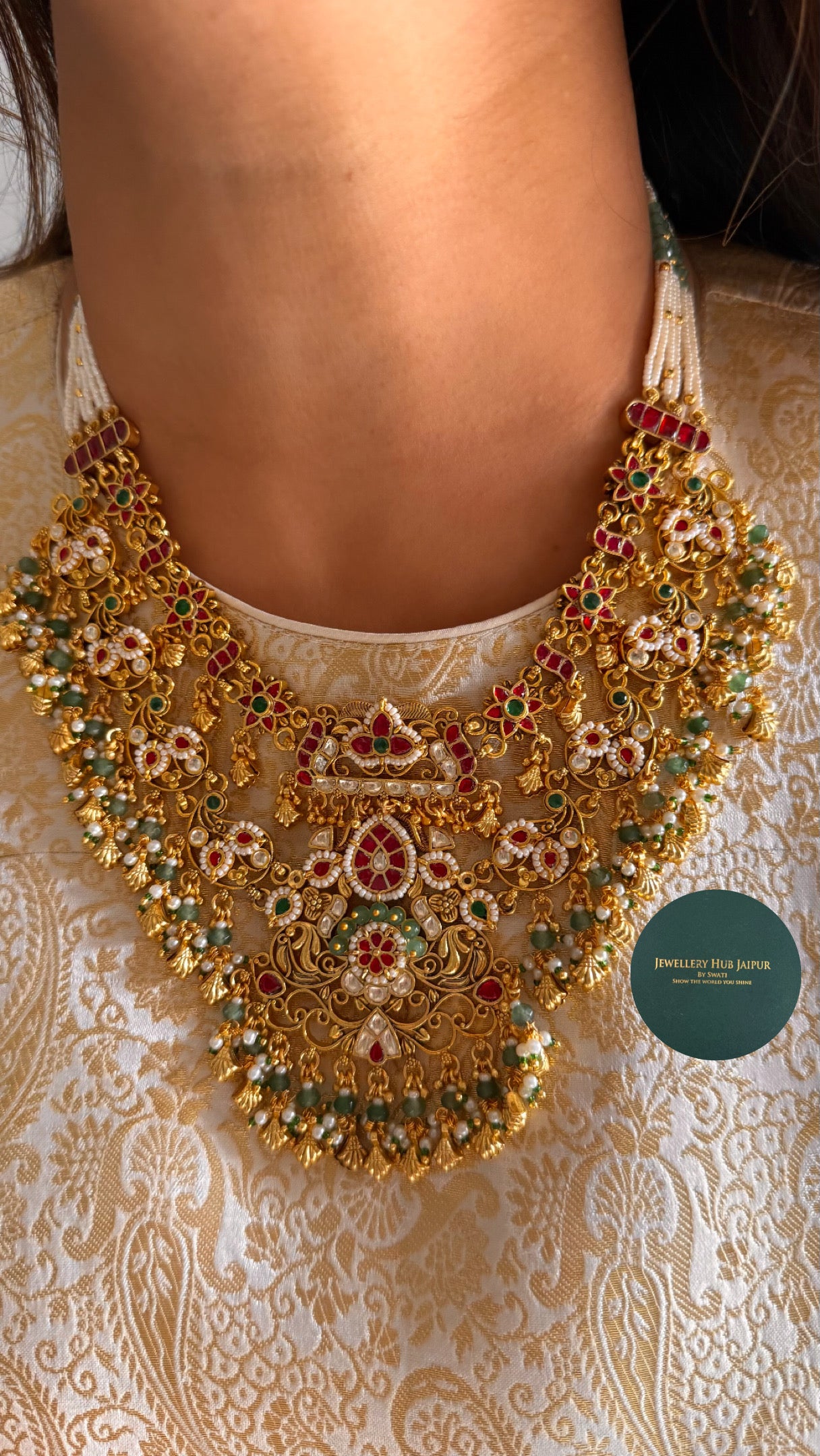 Heritage ruby & mint paachi polki necklace