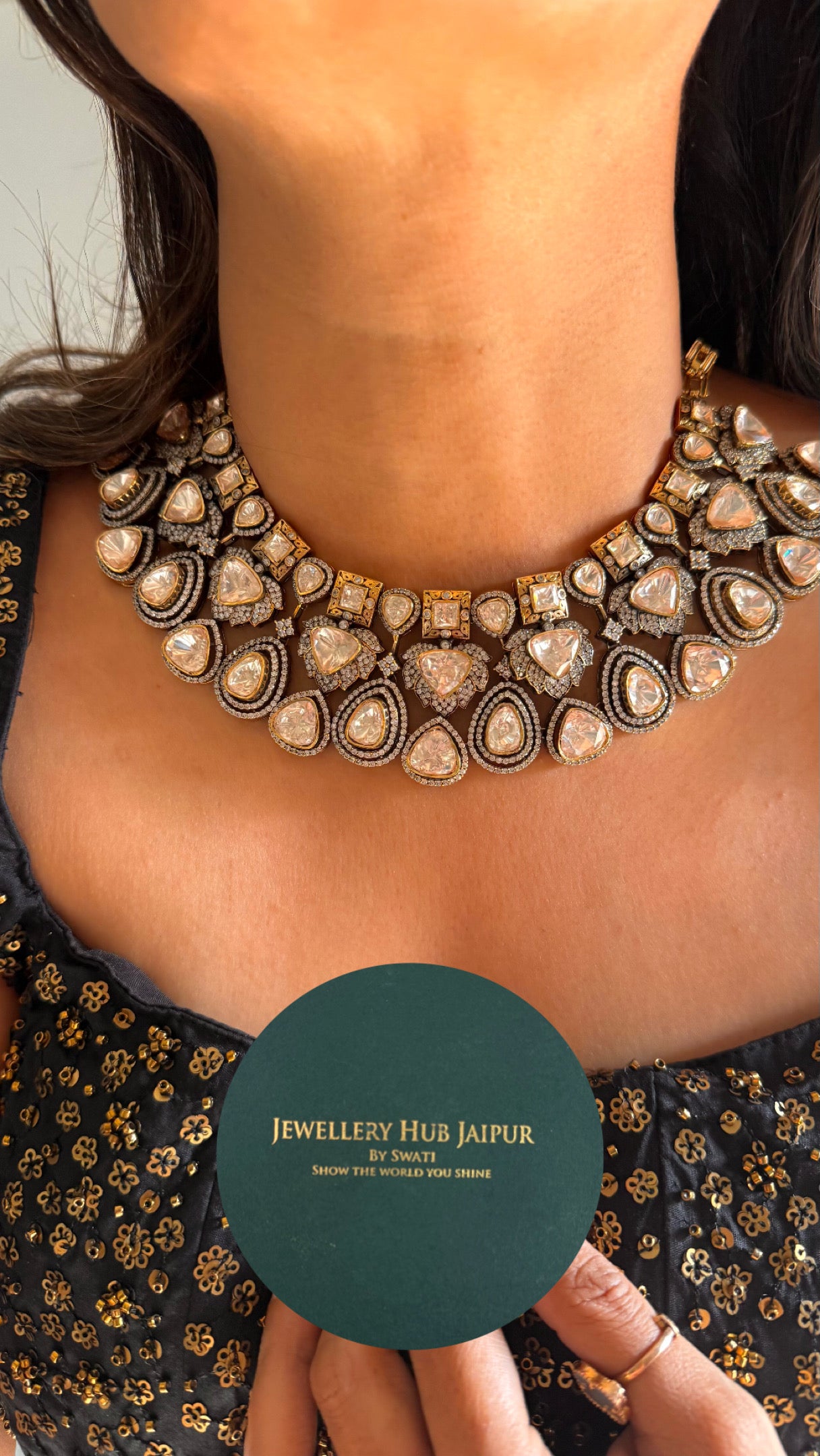 peeli polki moisssanite statement necklace