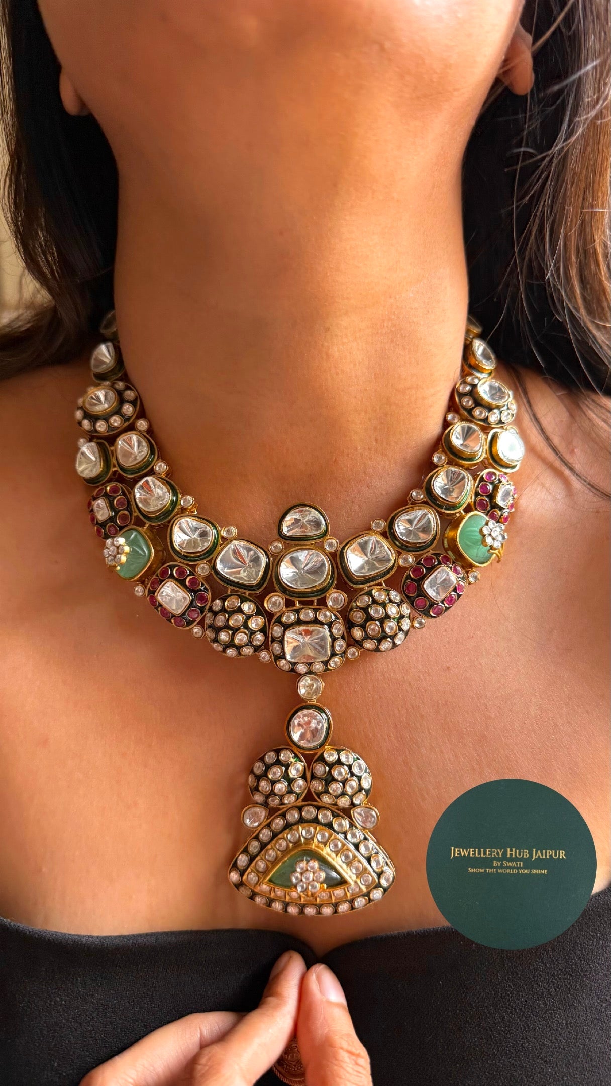 Meenakari bridal combo with mint drops Necklace