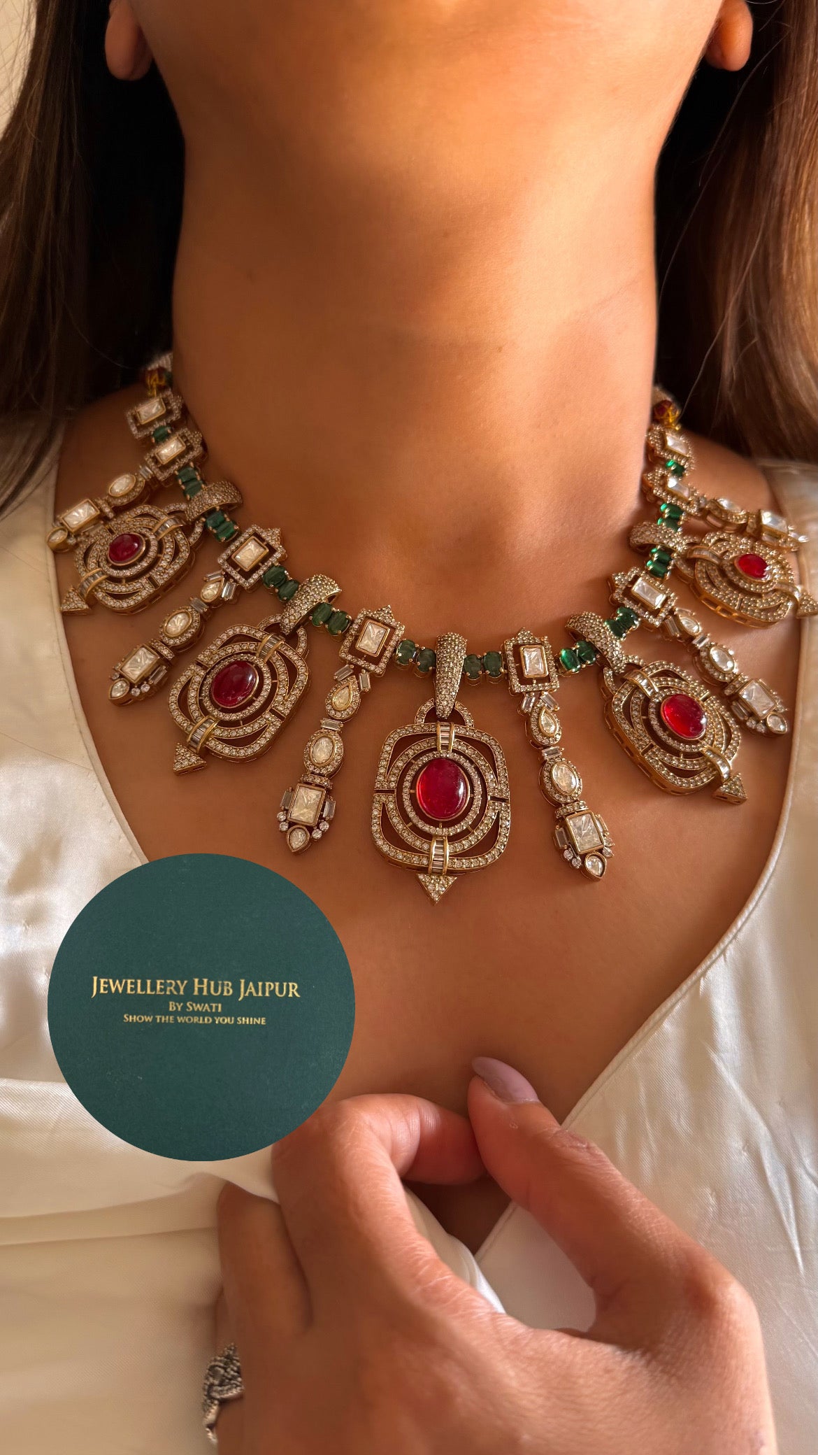 Ruby & emerald doublet necklace set