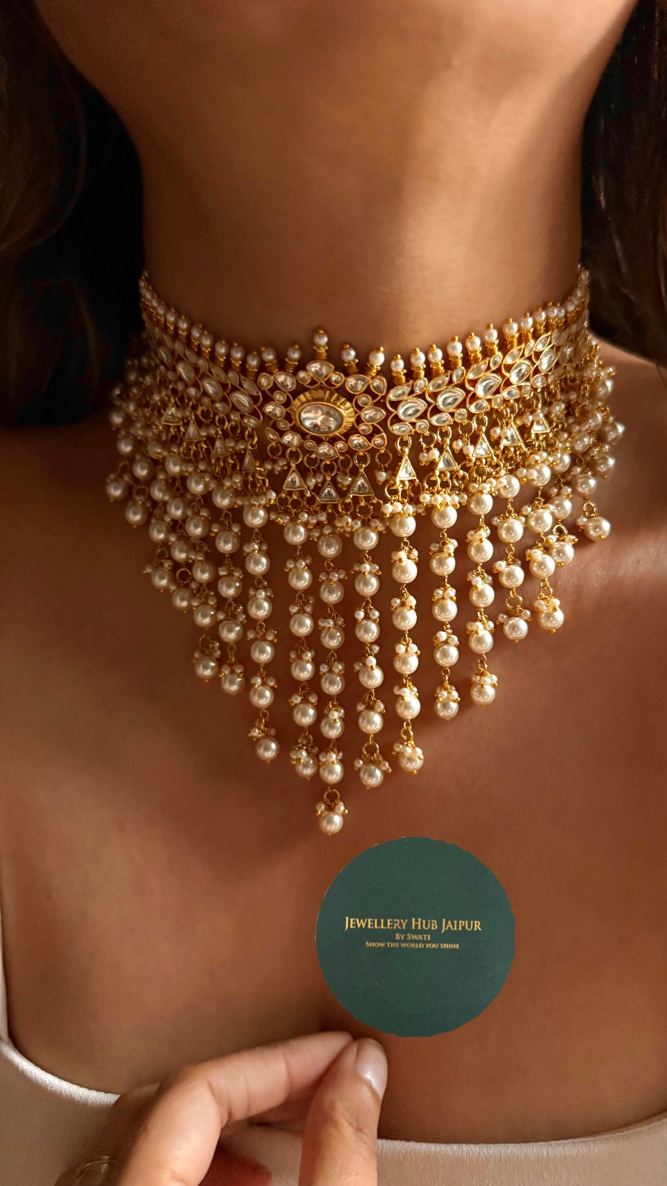 Sunheri pachi kundan pearl detailing Necklace