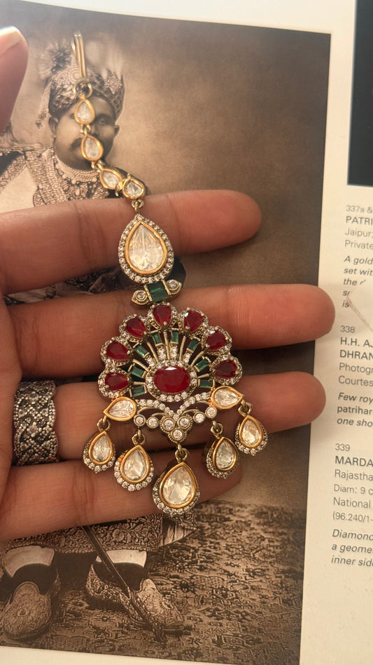 Ruby & emerald victorian  maangtika