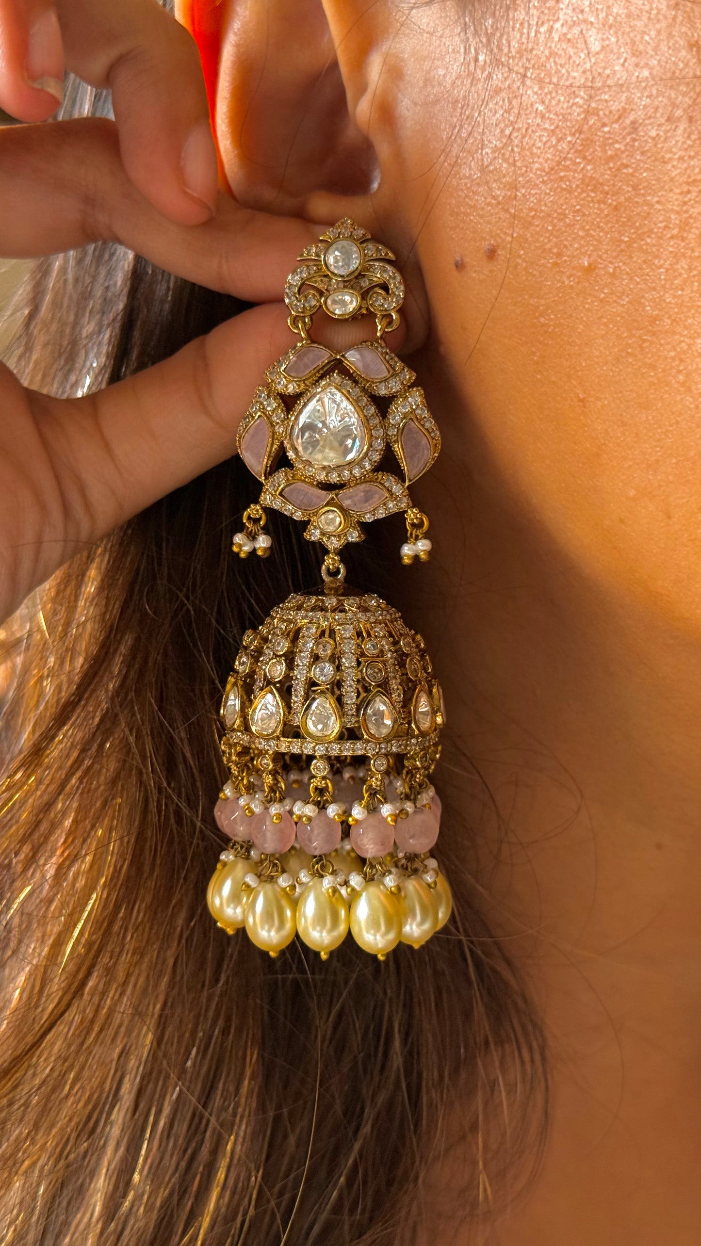 Rose Qurtz Moissanite Jhumka